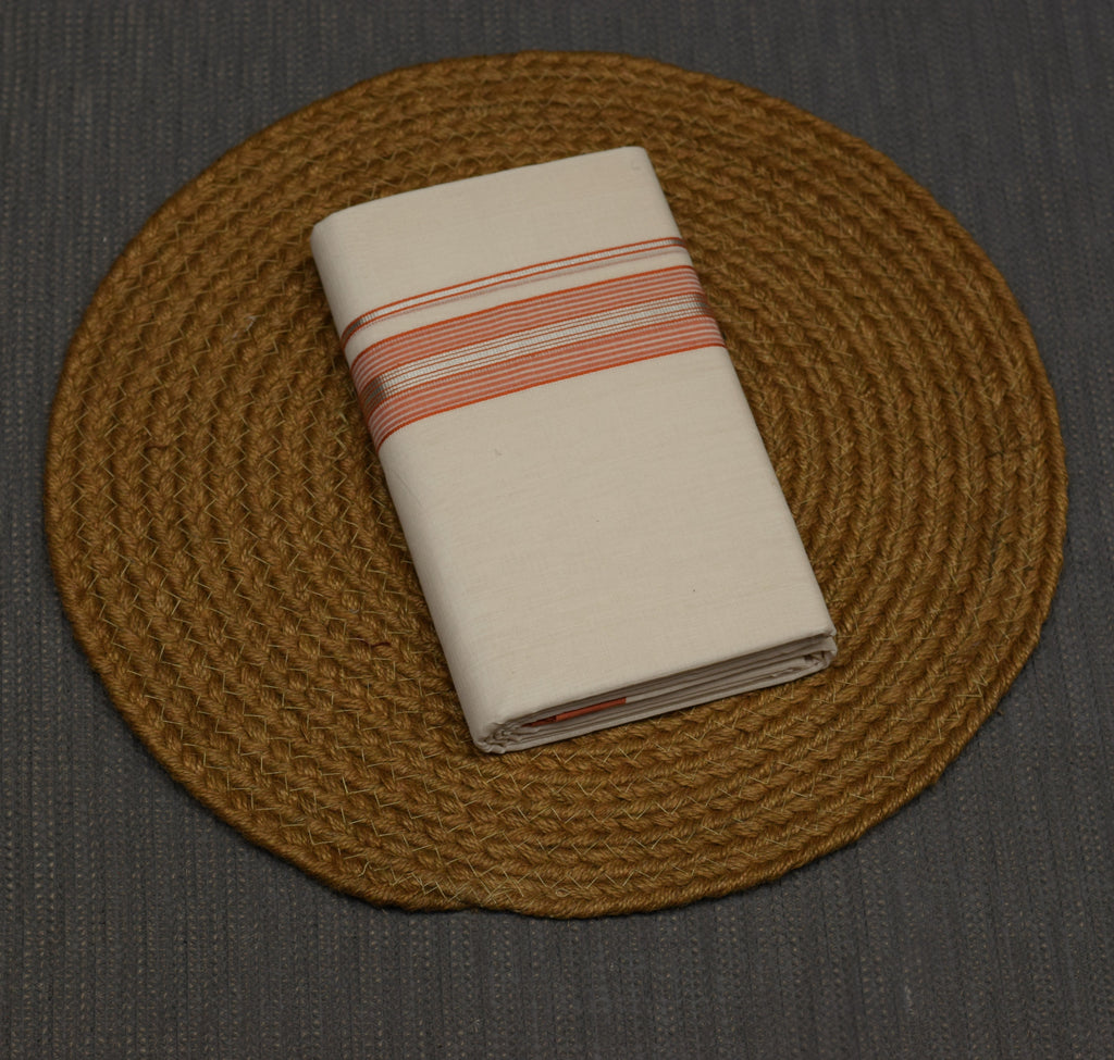 Kodi Color Double Mundu for Men – Off White with Peach Border & Silver Kasavu | Traditional Kerala Dhoti