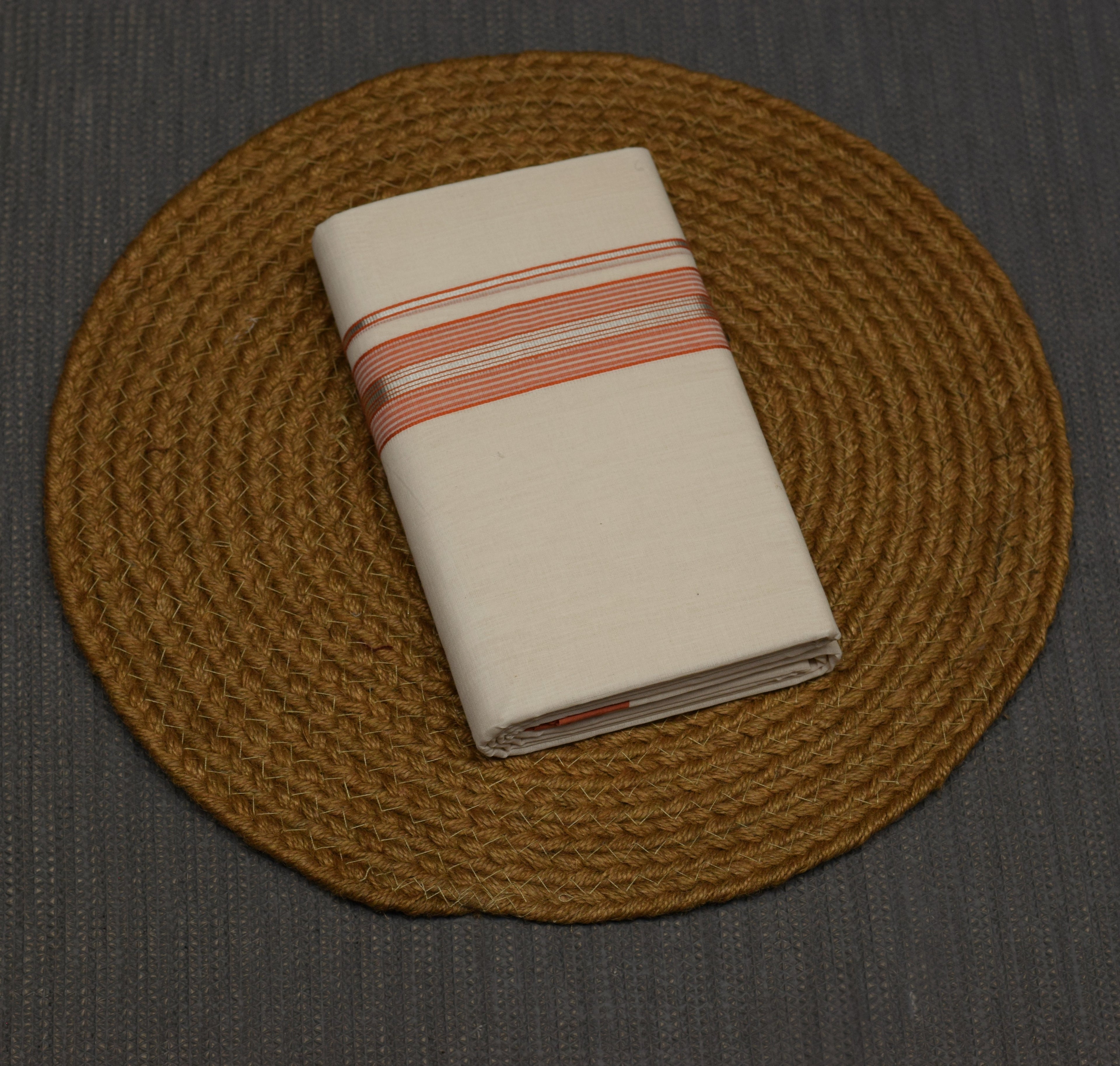 Kodi Color Double Mundu for Men – Off White with Peach Border & Silver Kasavu | Traditional Kerala Dhoti