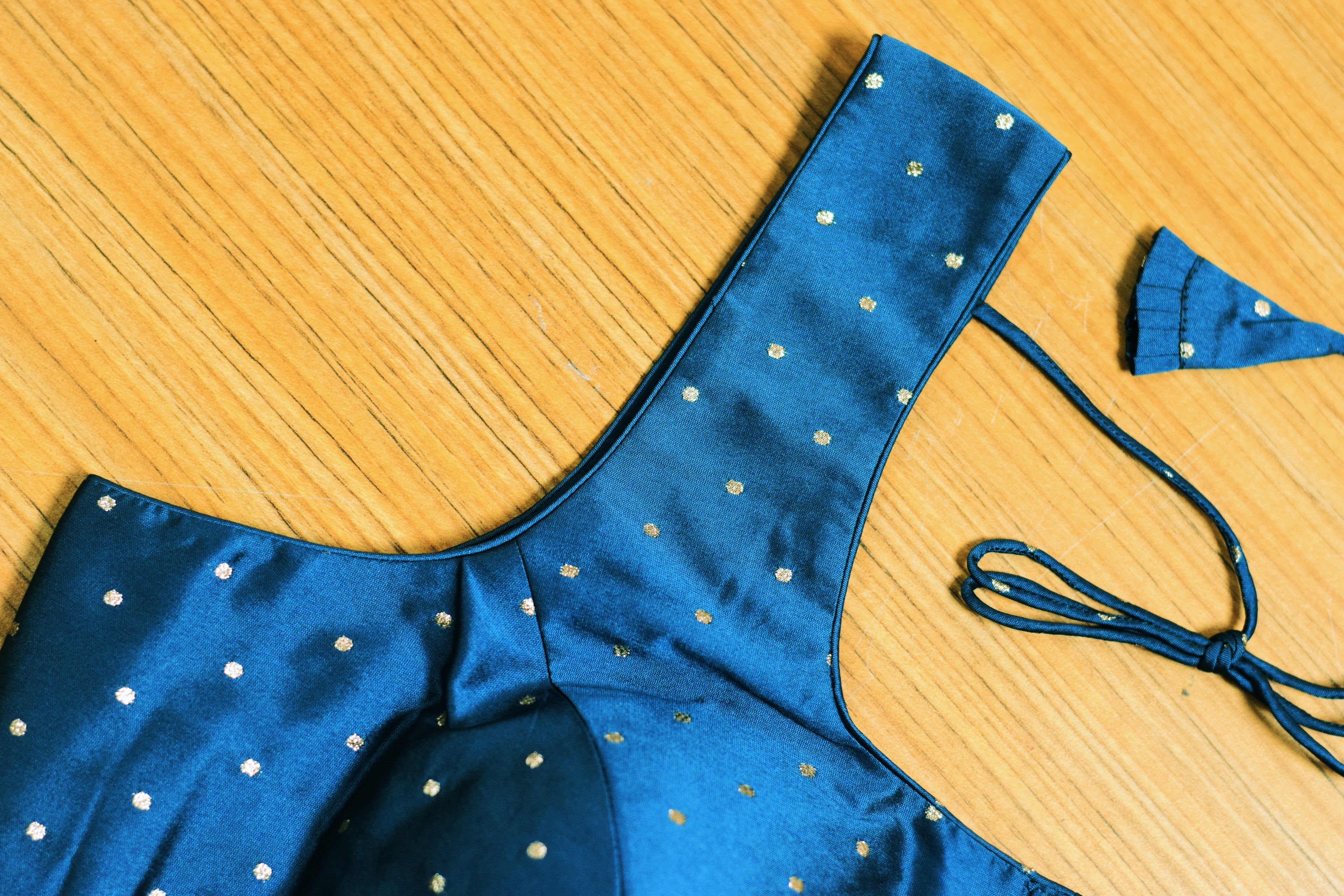Women's Chanderi Silk Readymade Saree Blouse | Padded Blouse | Sleeves Inside | Back Tie Design | Blue with Silver Butti