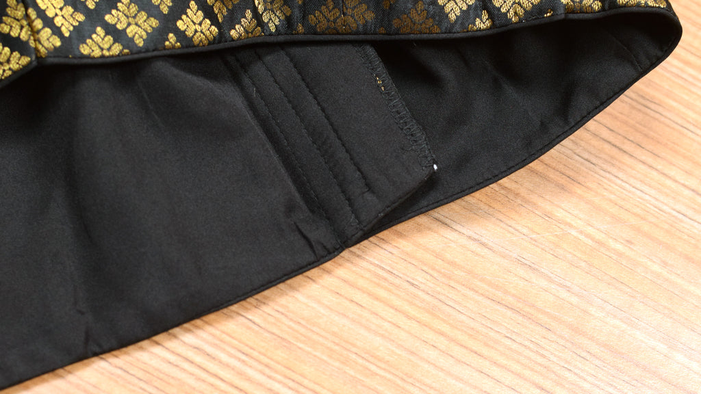 Black & Gold Chanderi Silk Readymade Blouse | Front Open Designer Saree & Midi Blouse | Puff Sleeve | Padded