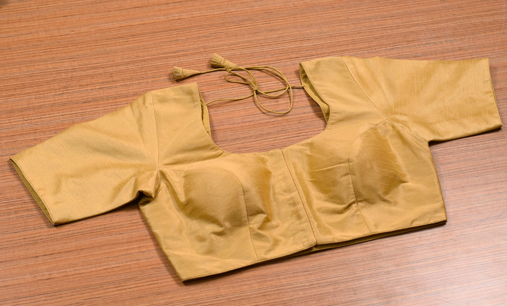 Women's Chanderi Silk Saree Blouse – Front Open Readymade Blouse | Half Sleeve | Padded | Golden Mustard