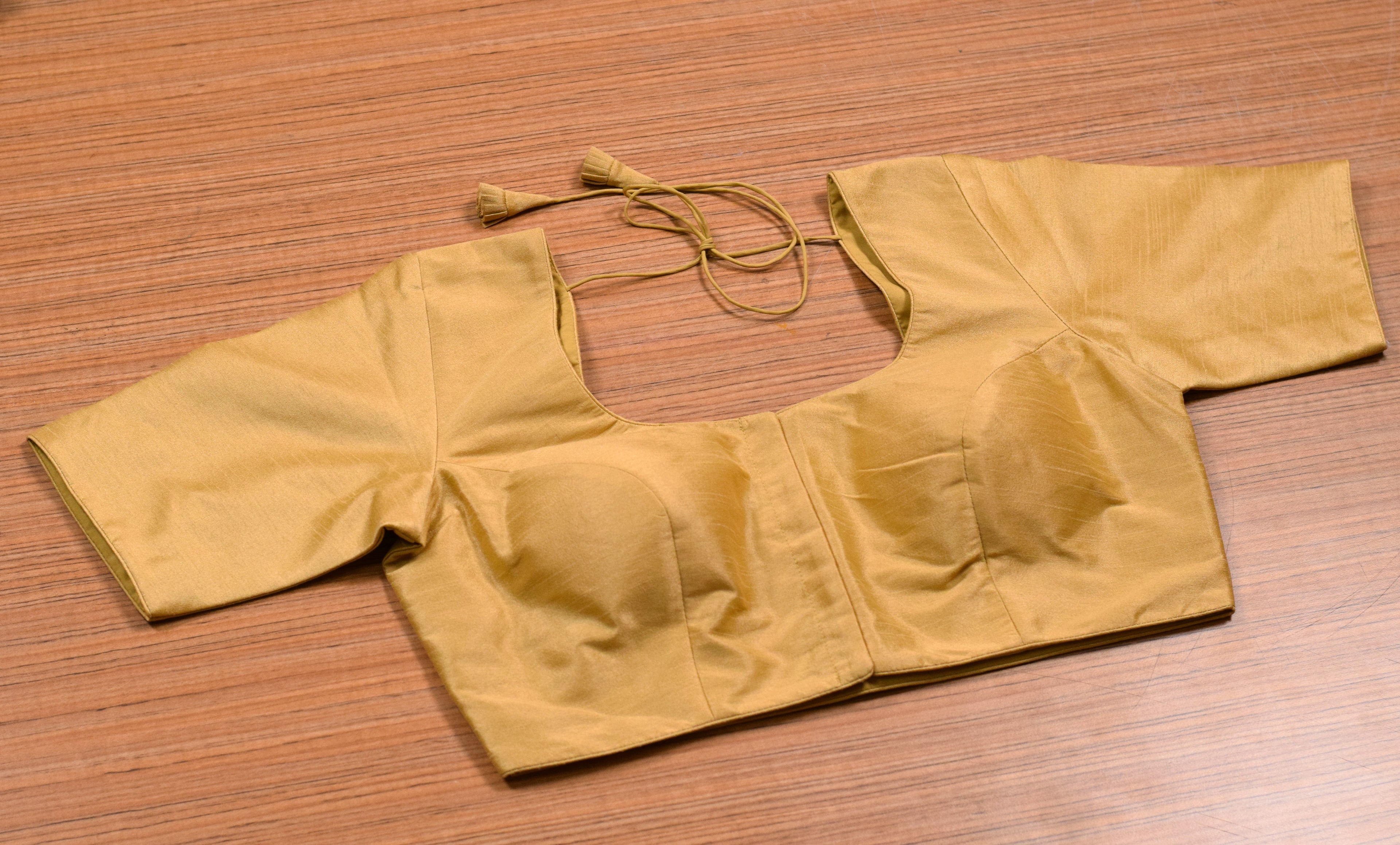 Women's Chanderi Silk Saree Blouse – Front Open Readymade Blouse | Half Sleeve | Padded | Golden Mustard