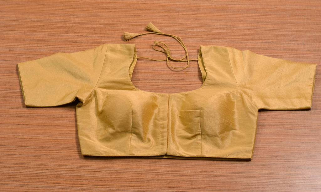 Women's Chanderi Silk Saree Blouse – Front Open Readymade Blouse | Half Sleeve | Padded | Golden Mustard