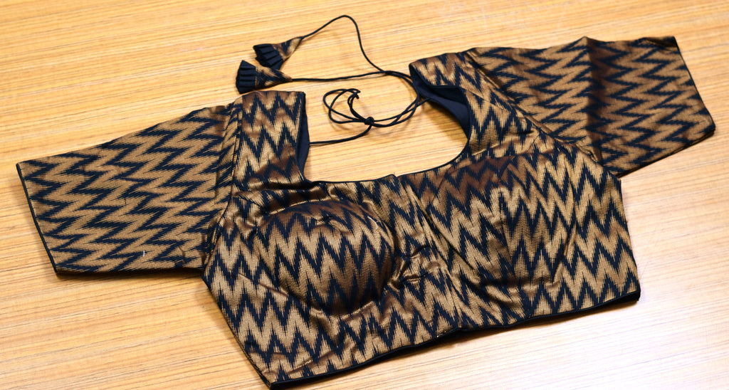 Women's Chanderi Silk Saree Blouse | Front Open Readymade Blouse | Zigzag Woven Design | Padded Blouse for Sarees & Midi