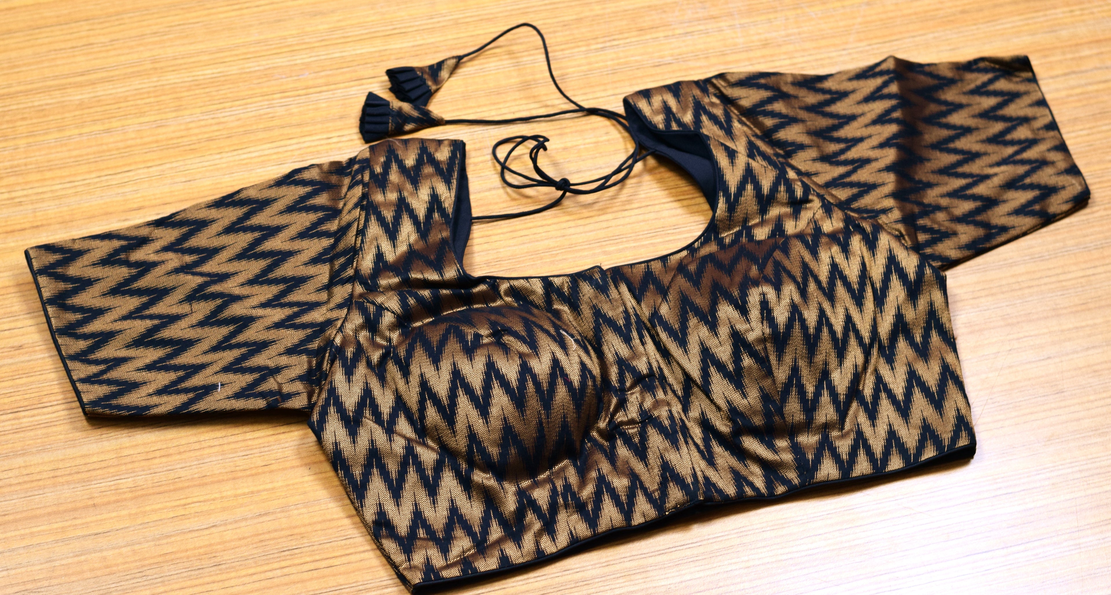 Women's Chanderi Silk Saree Blouse | Front Open Readymade Blouse | Zigzag Woven Design | Padded Blouse for Sarees & Midi