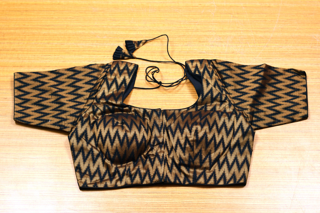 Women's Chanderi Silk Saree Blouse | Front Open Readymade Blouse | Zigzag Woven Design | Padded Blouse for Sarees & Midi