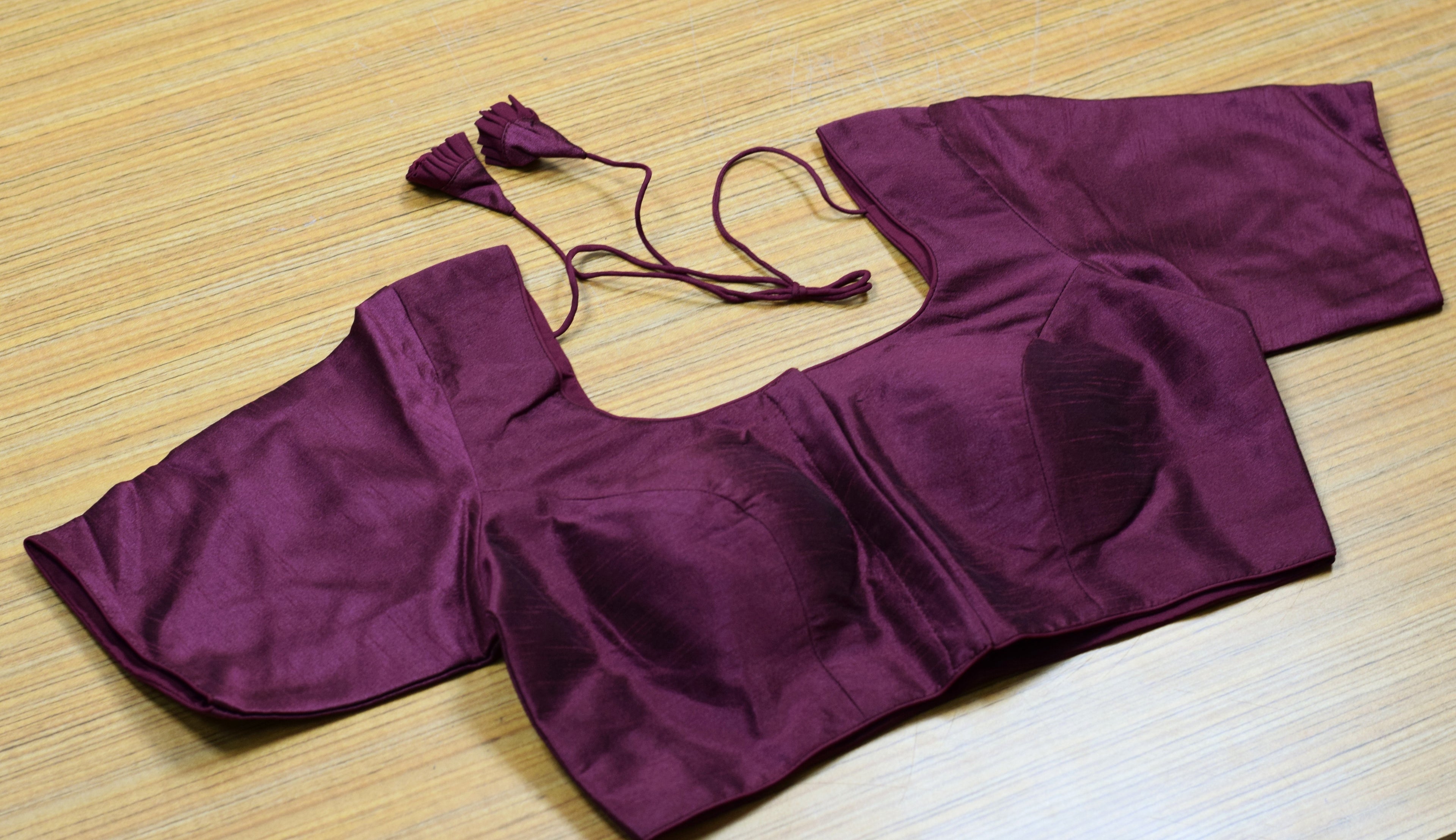 Women's Chanderi Silk Readymade Blouse – Front Open Padded Saree & Midi Blouse | Maroon