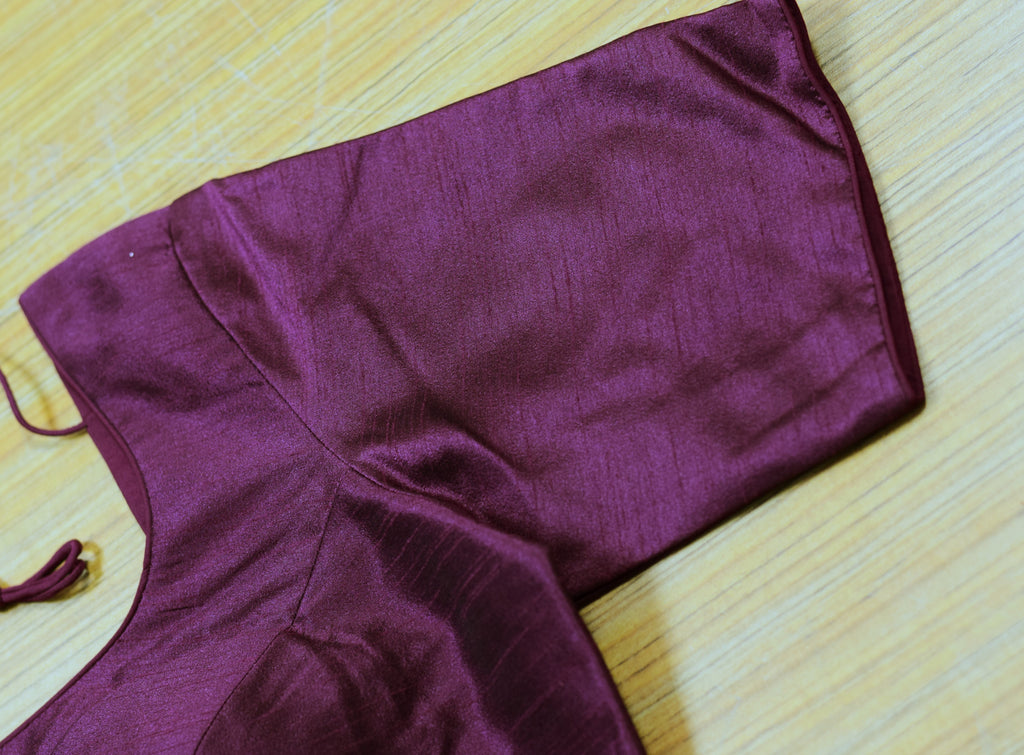 Women's Chanderi Silk Readymade Blouse – Front Open Padded Saree & Midi Blouse | Maroon
