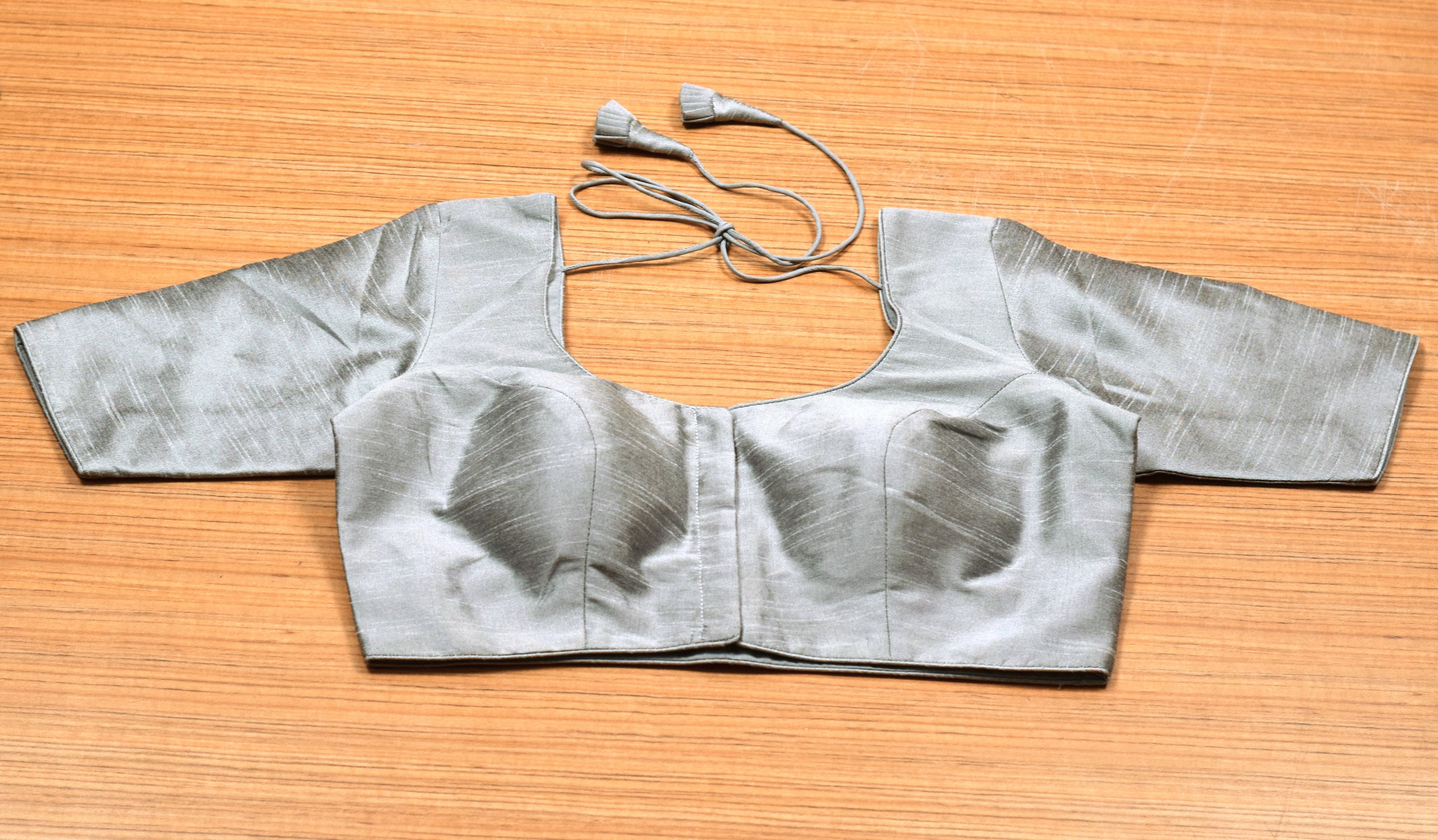 Women's Chanderi Silk Front Open Saree Blouse | Readymade Padded Blouse | Grey |