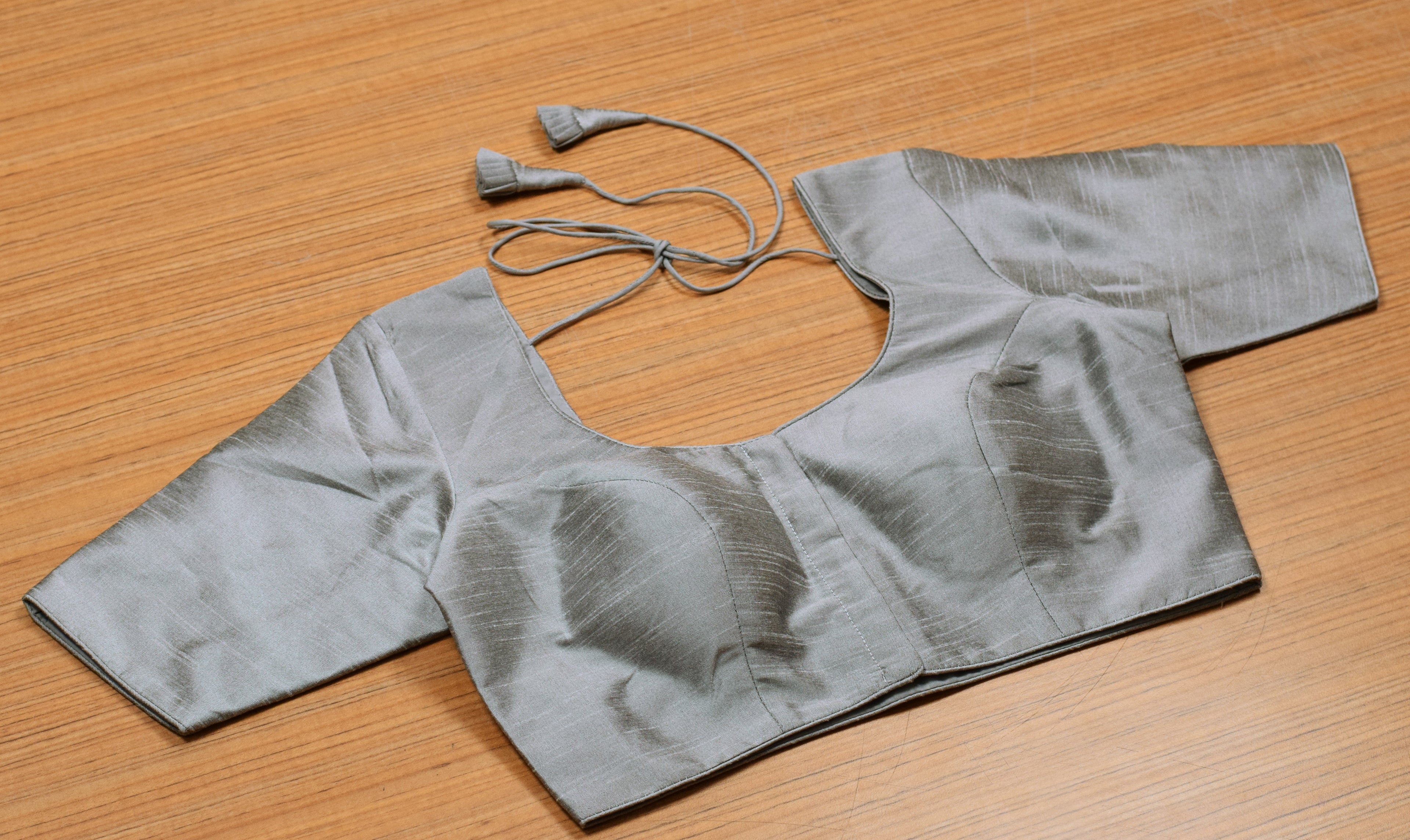 Women's Chanderi Silk Front Open Saree Blouse | Readymade Padded Blouse | Grey |