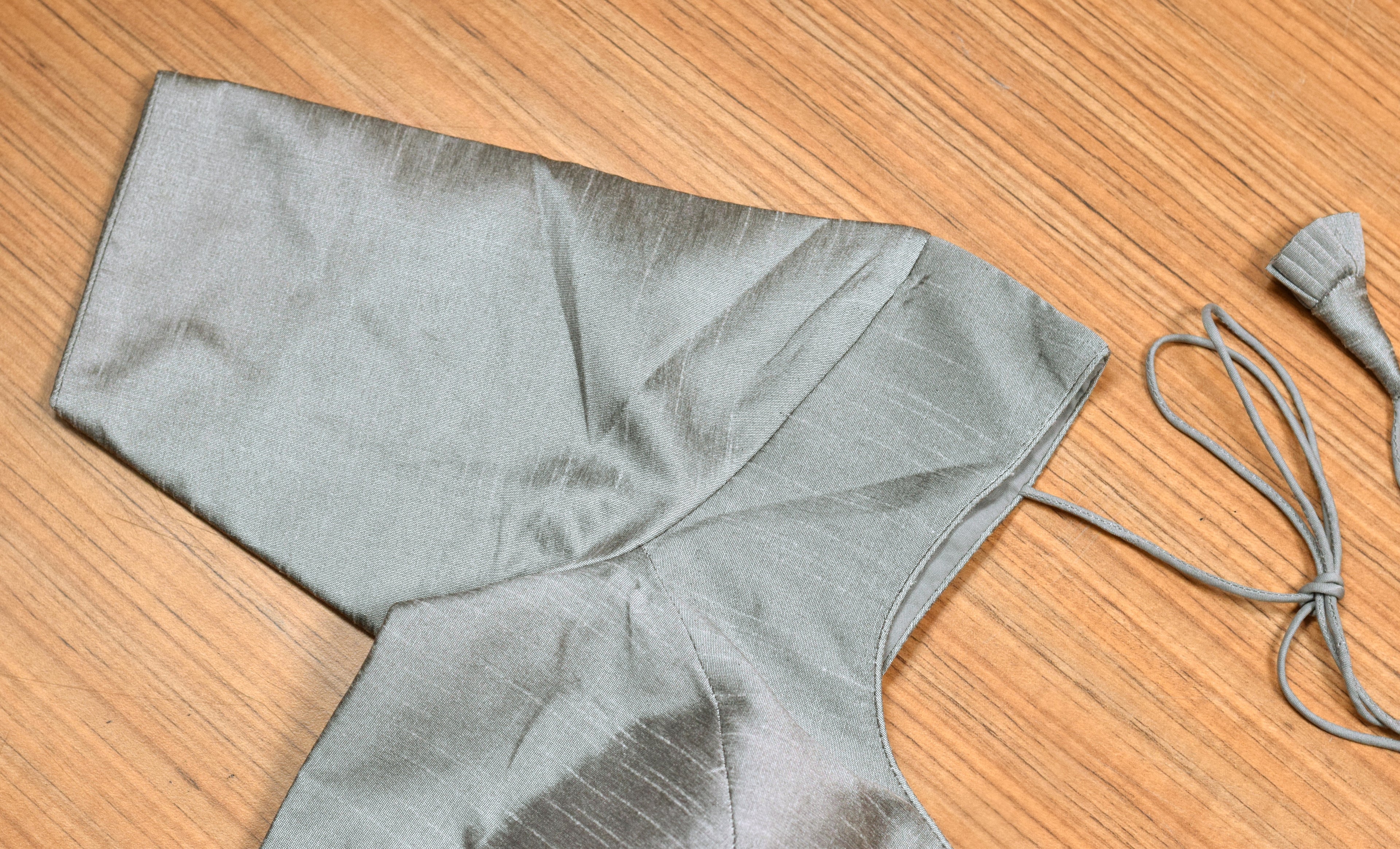 Women's Chanderi Silk Front Open Saree Blouse | Readymade Padded Blouse | Grey |