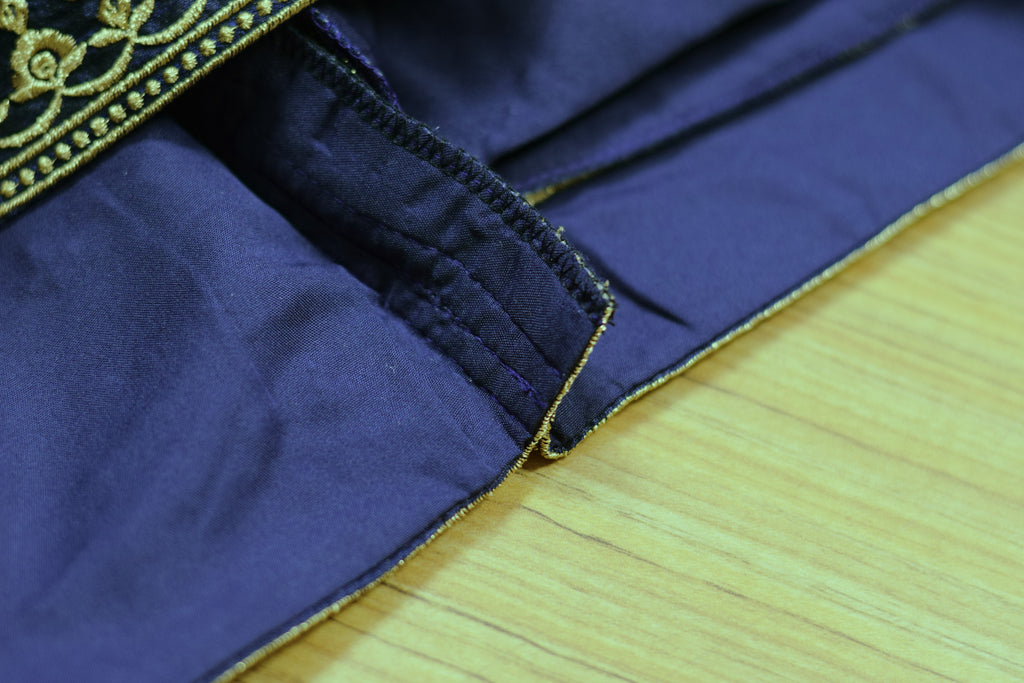 Navy Blue Chanderi Silk Embroidered Saree Blouse for Women | Ready-to-Wear Padded Blouse | Sleeves Inside