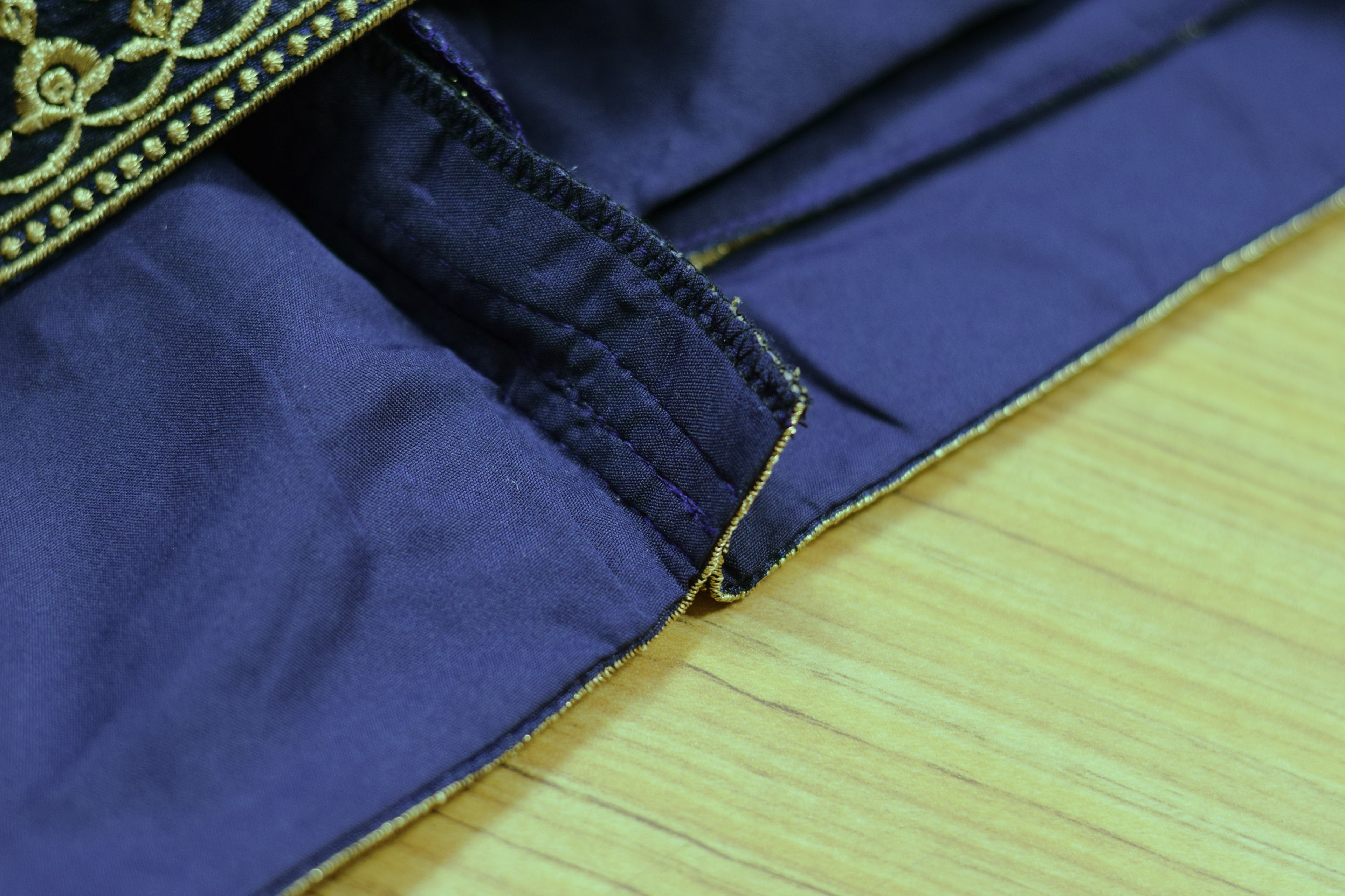Navy Blue Chanderi Silk Embroidered Saree Blouse for Women | Ready-to-Wear Padded Blouse | Sleeves Inside