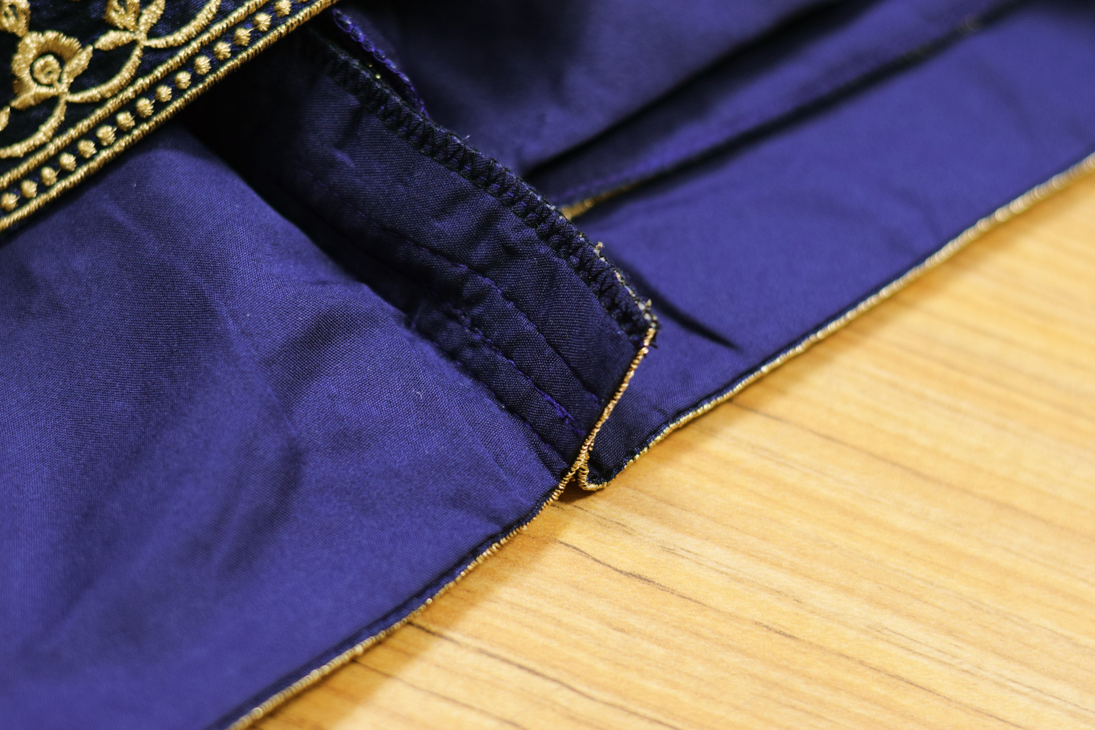 Navy Blue Chanderi Silk Embroidered Saree & Midi Blouse | Readymade Padded Blouse | Sleeves Included