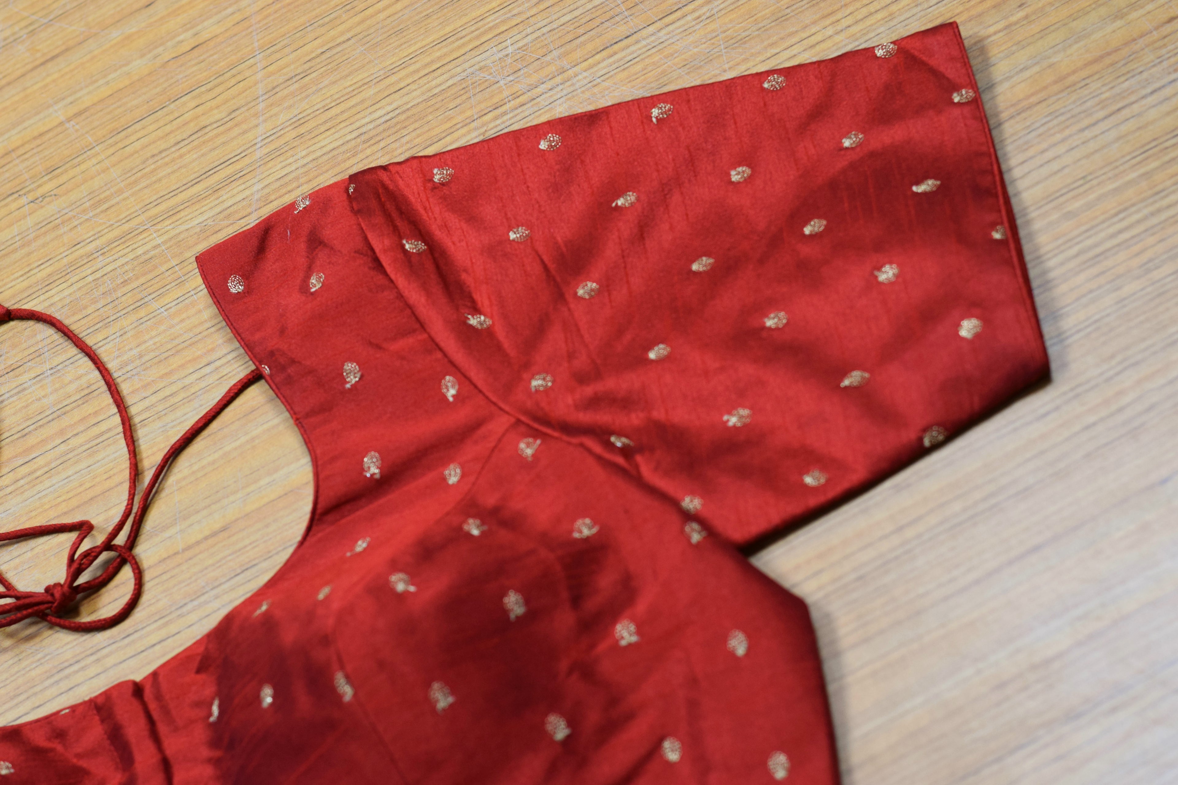 Women's Maroon chanderi Silk Saree Blouse with Gold Butti Design | Readymade Blouse for Sarees & Midi