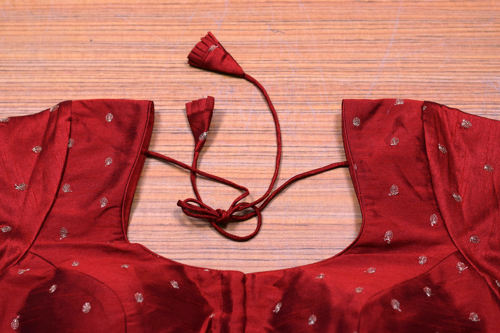 Women's Maroon chanderi Silk Saree Blouse with Gold Butti Design | Readymade Blouse for Sarees & Midi