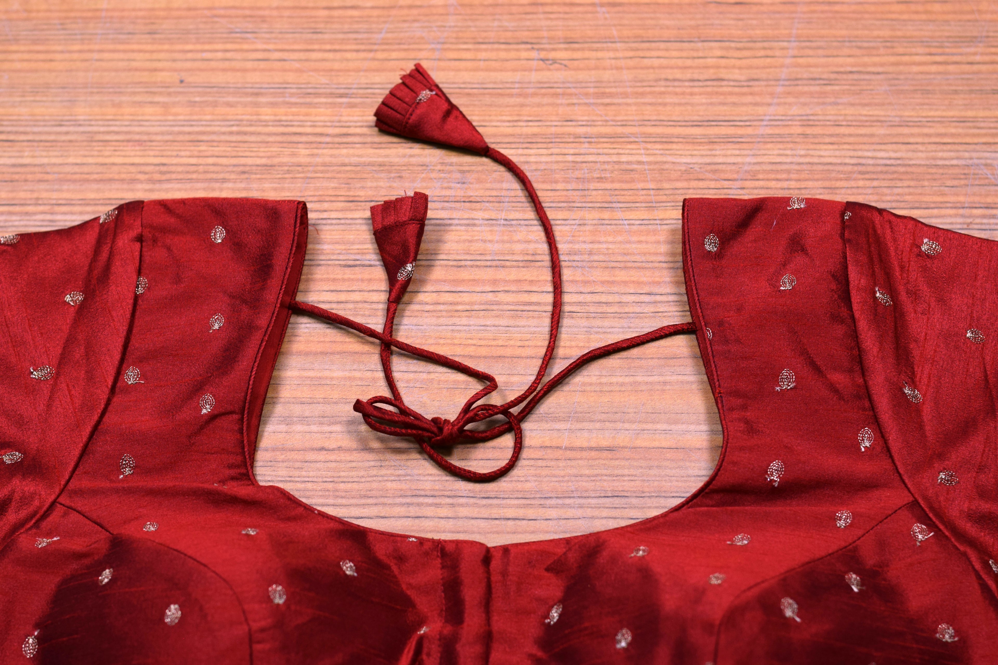 Women's Maroon chanderi Silk Saree Blouse with Gold Butti Design | Readymade Blouse for Sarees & Midi