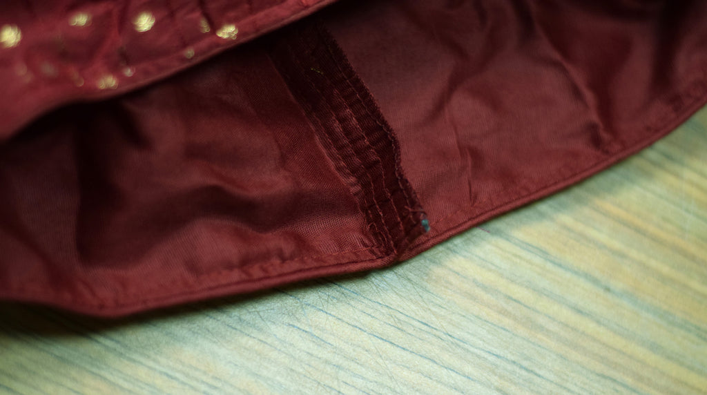 Women's Chanderi Silk Saree Blouse | Front Open Readymade Blouse | Maroon with Gold Butti Design | Padded | Elbow Sleeves