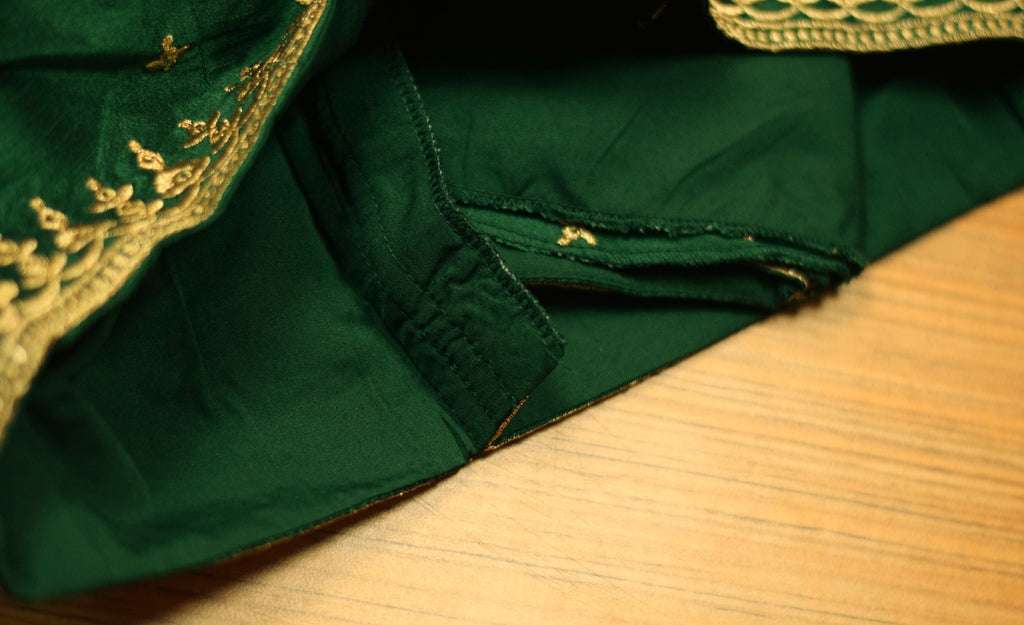Women's Chanderi Silk Saree Blouse | Embroidered Ready-to-Wear Blouse | Padded | Sleeves Inside | Dark Green