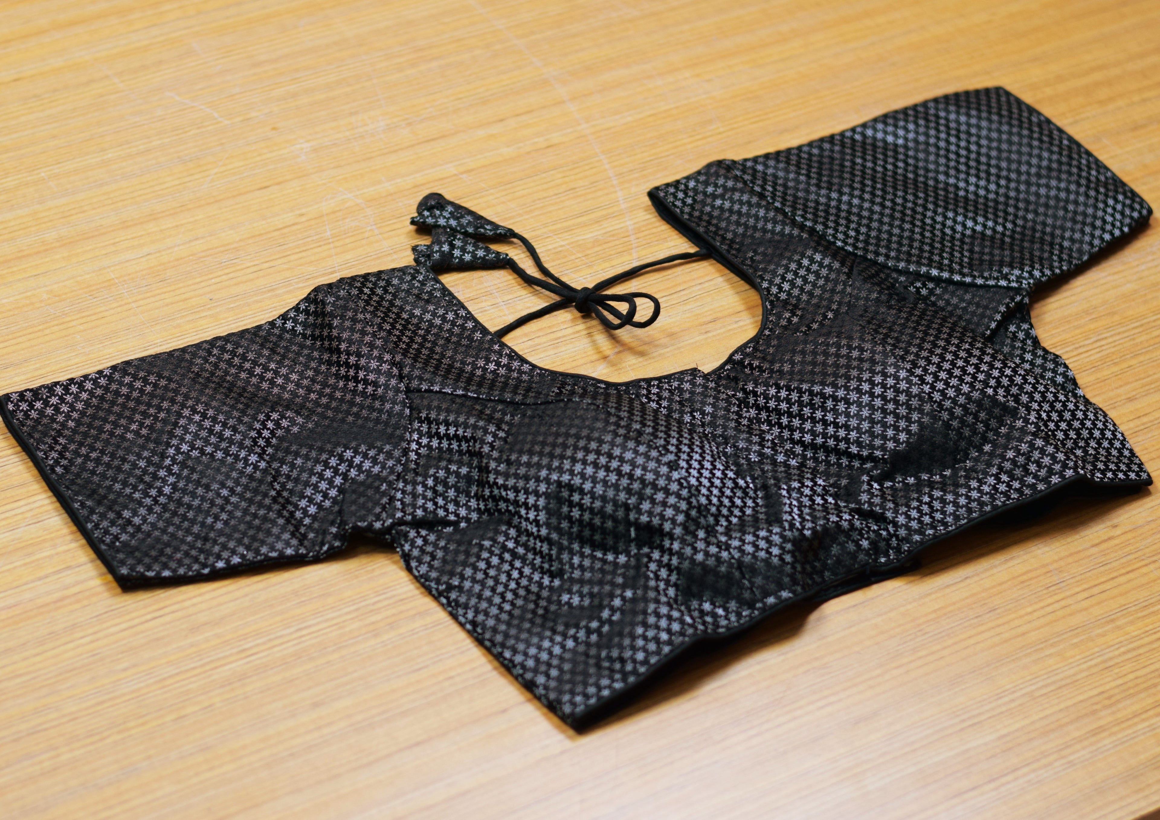 Women's Chanderi Silk Front Open Saree Blouse | Readymade Blouse for Sarees & Midi Wear | Black with Silver Woven Design