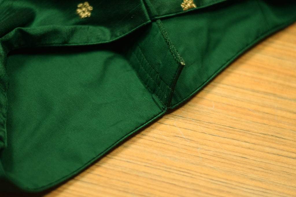 Women's Chanderi Silk Front Open Saree Blouse | Readymade Padded Blouse for Sarees & Midi | Dark Green with Gold Butti