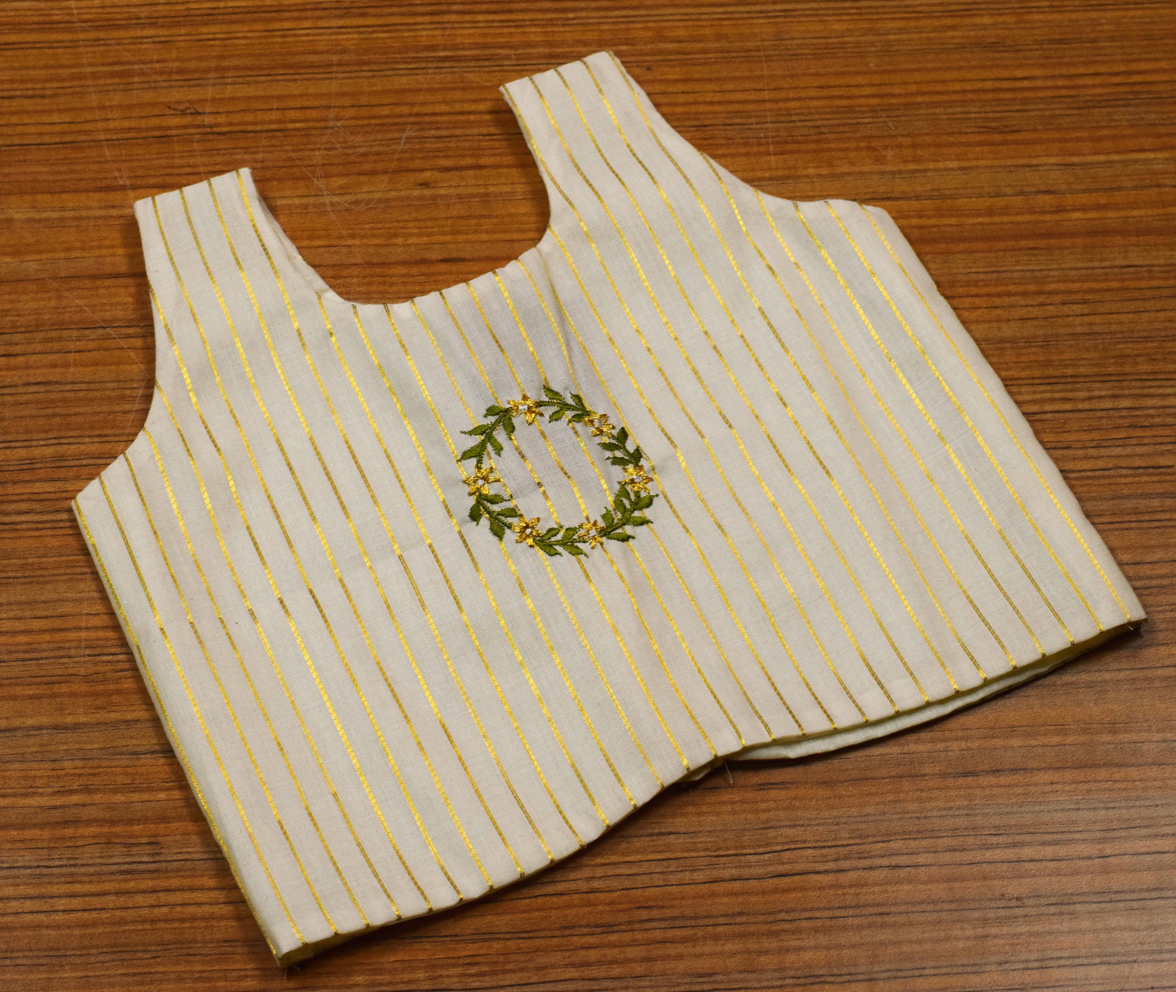 Girls Kerala Traditional Skirt & Top Set – White with Golden Stripes | Onam Festive Wear | Sleeveless Ethnic Outfit