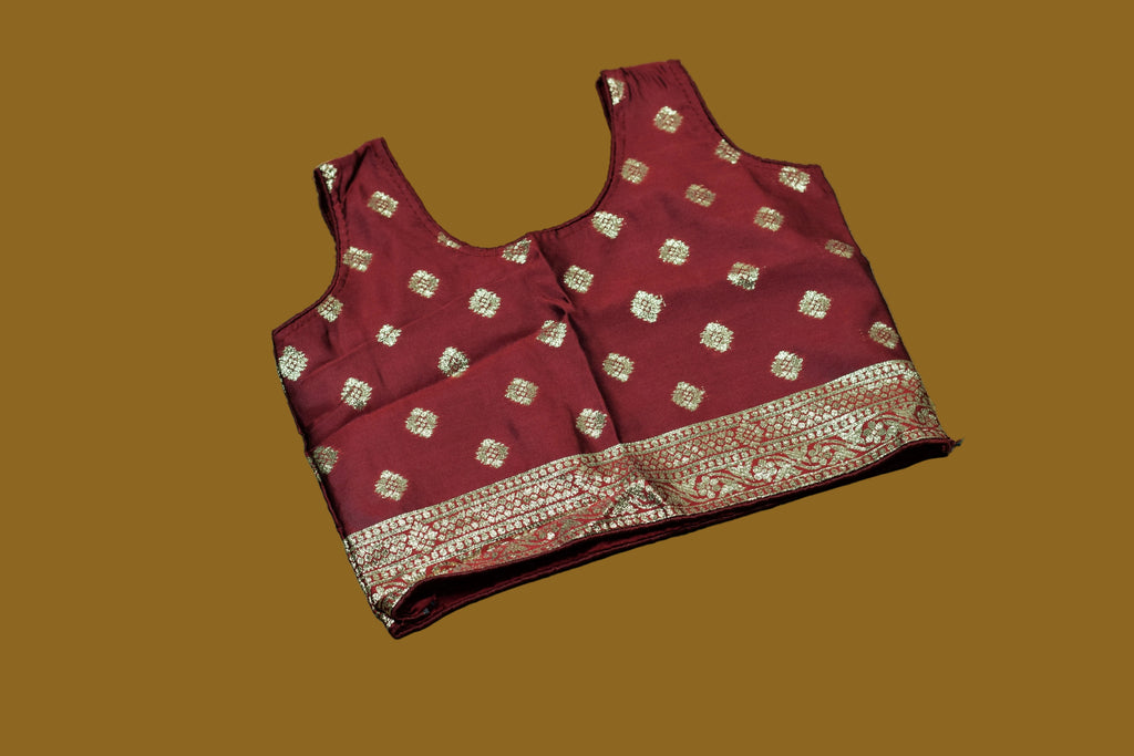 Traditional & Elegant Girls' Readymade Dhavani Set - Maroon & Off-White with Gold Brocade