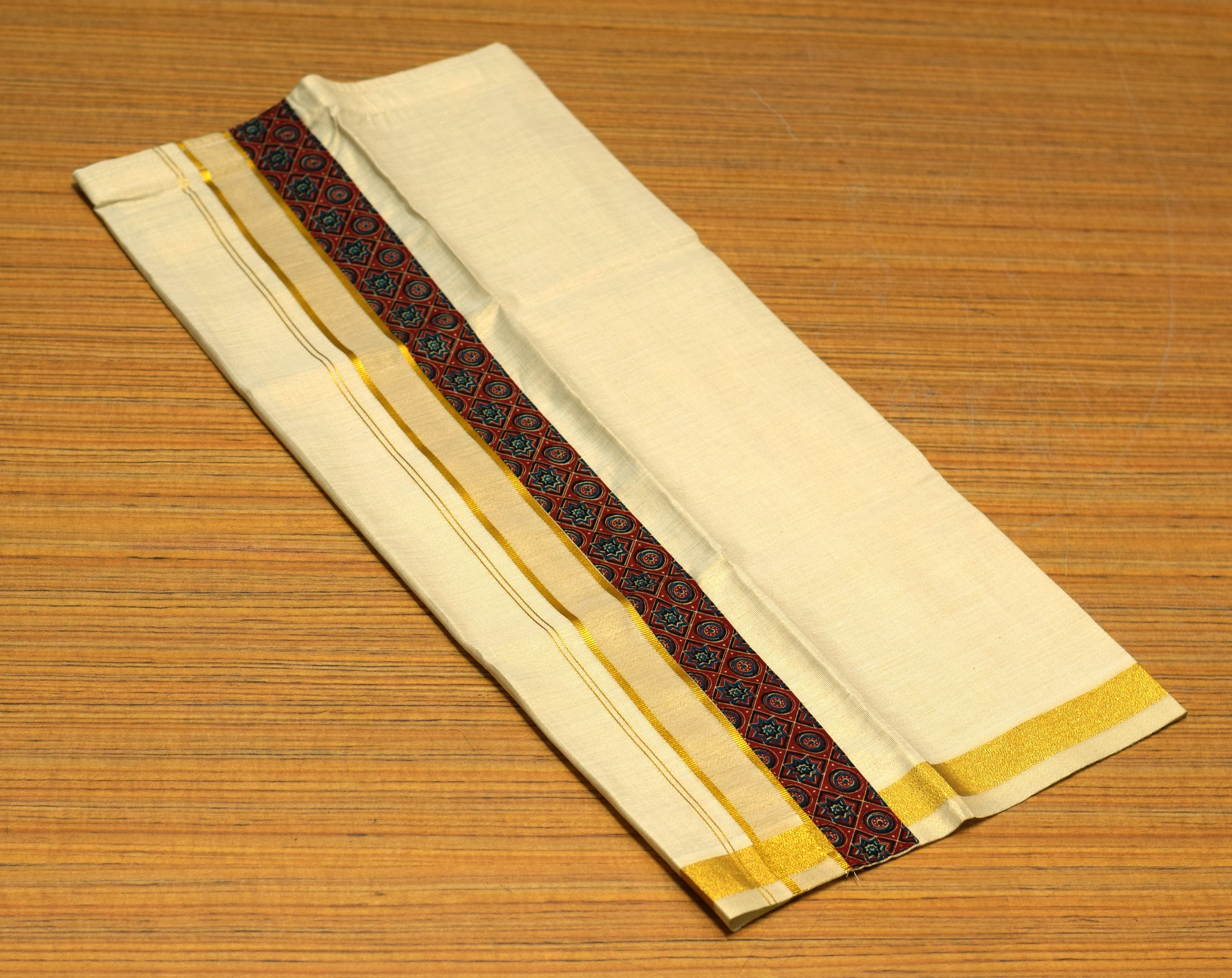 Kids Onam Shirt & Kasavu Dhoti Combo Set | Traditional Kerala Festive Wear | Maroon Printed Shirt with White Kasavu Mundu