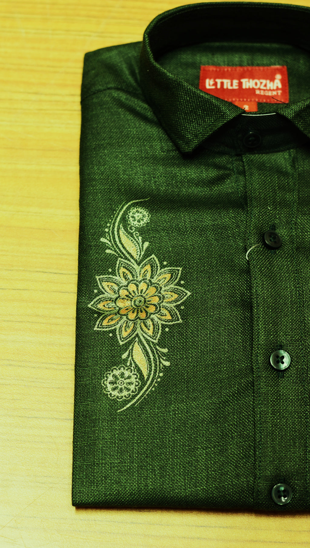 Kids Onam Dark Green Shirt & Traditional Kasavu Dhoti Combo Set | Festive Ethnic Wear for Boys