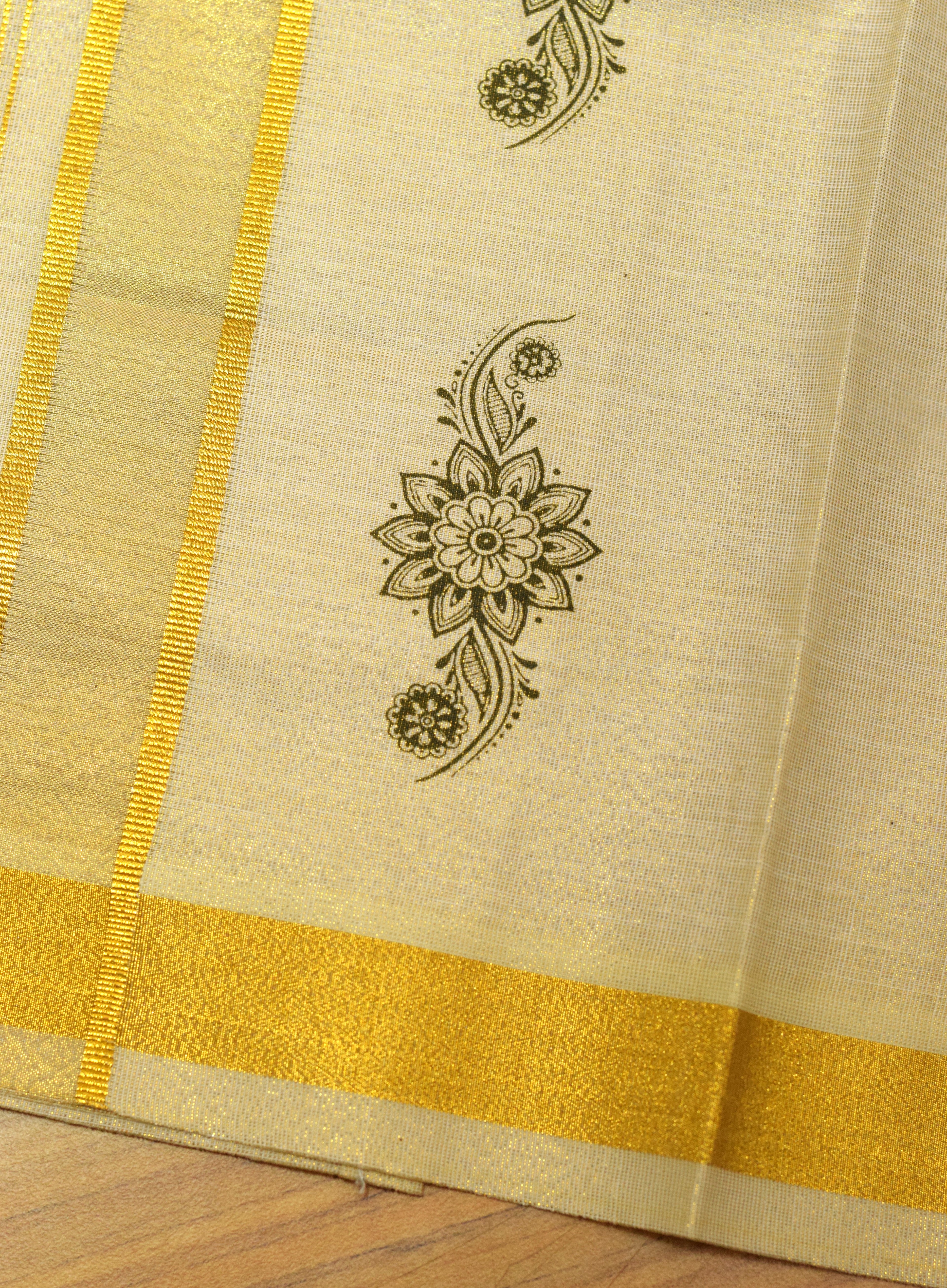 Kids Onam Dark Green Shirt & Traditional Kasavu Dhoti Combo Set | Festive Ethnic Wear for Boys
