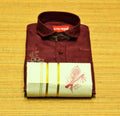 Kids Onam Maroon Embroidered Shirt & Kerala Dhoti Combo Set | Traditional Festive Wear for Boys