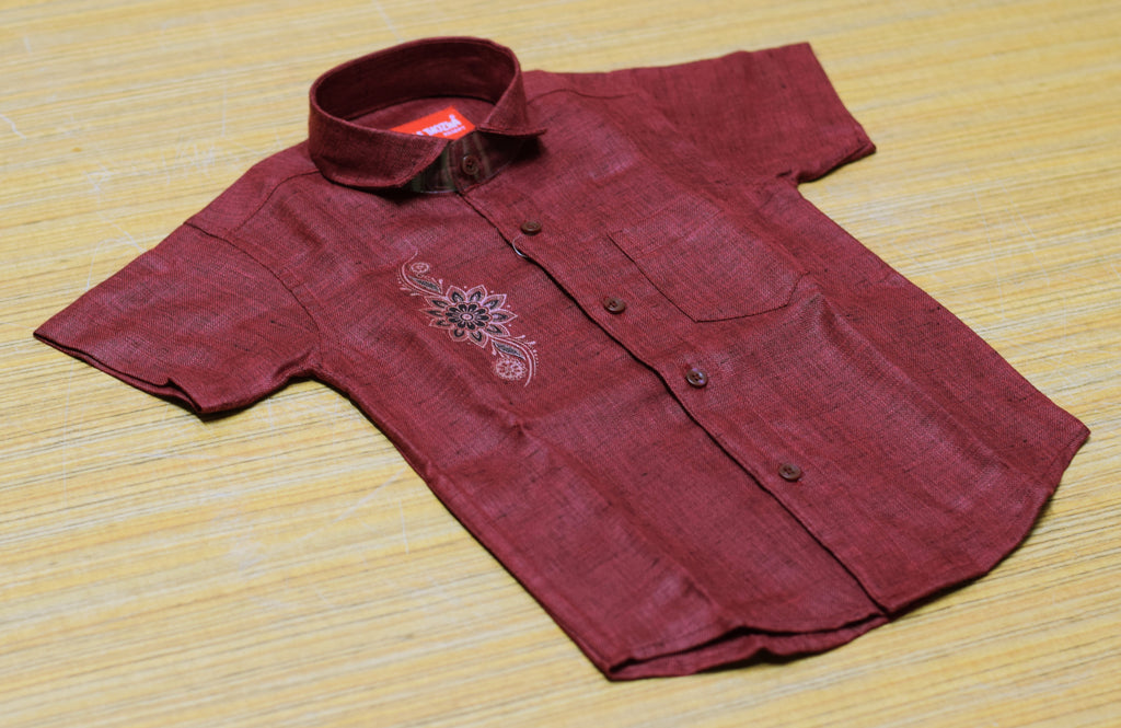 Kids Onam Maroon Embroidered Shirt & Kerala Dhoti Combo Set | Traditional Festive Wear for Boys