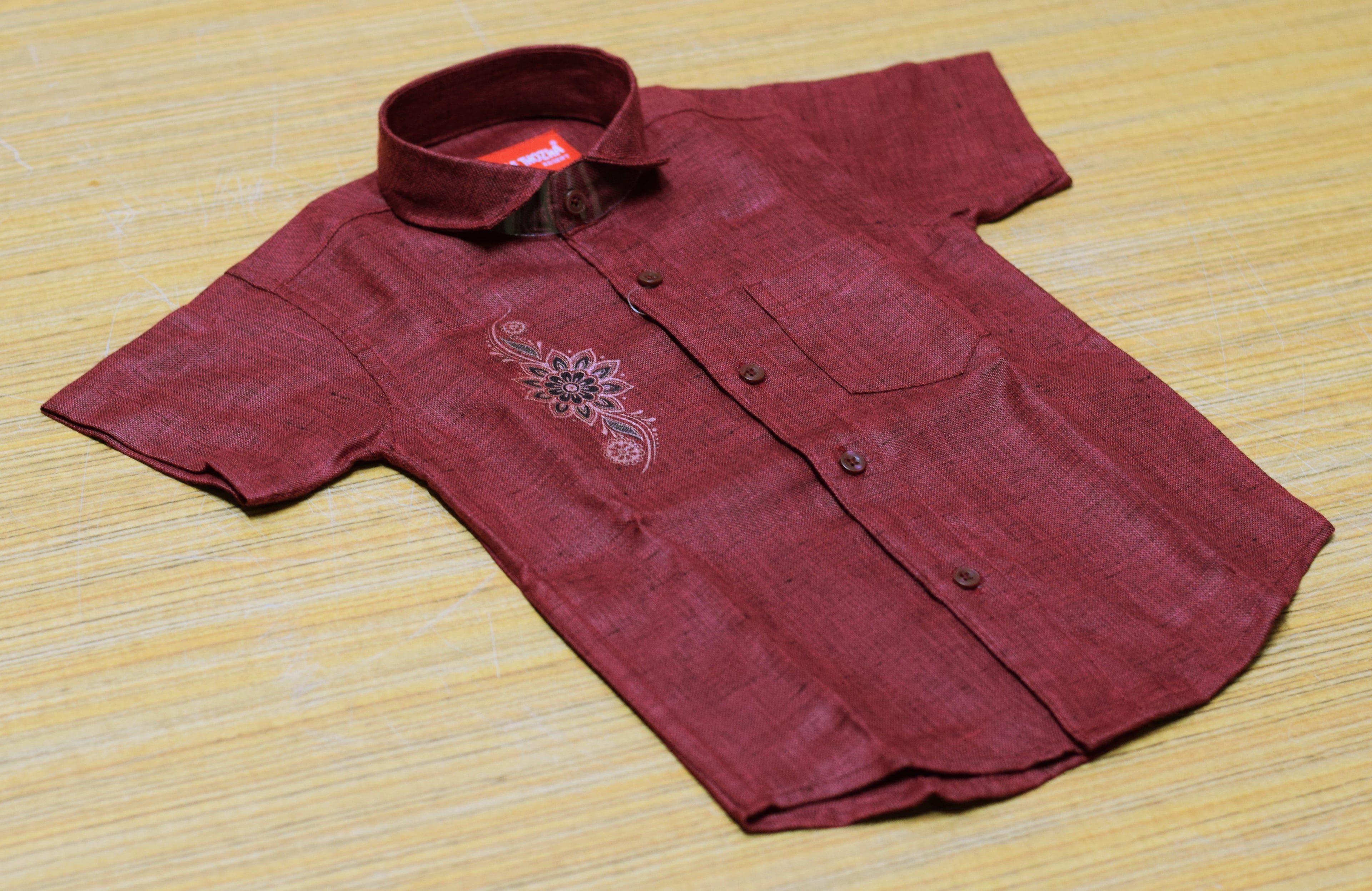 Kids Onam Maroon Embroidered Shirt & Kerala Dhoti Combo Set | Traditional Festive Wear for Boys