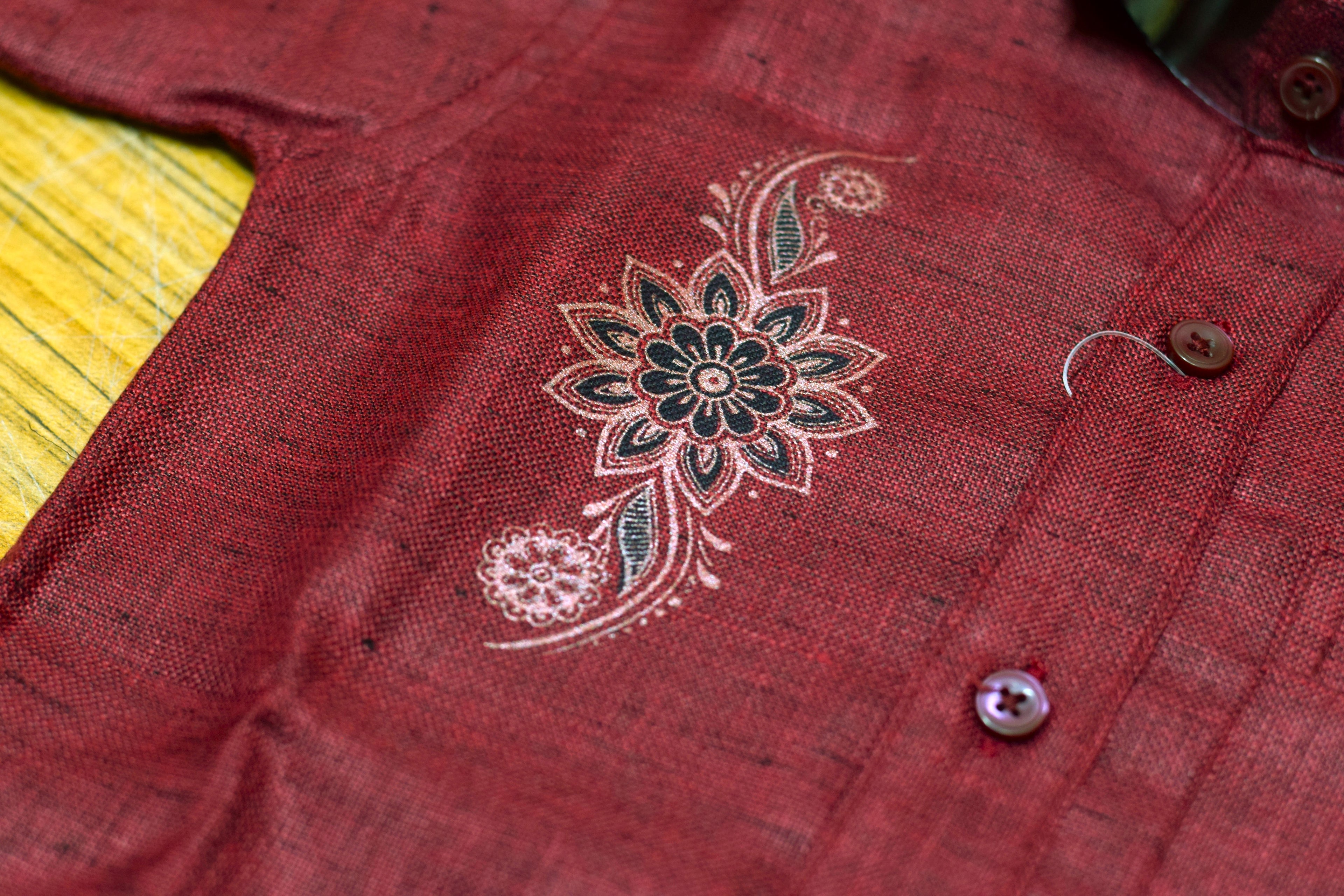 Kids Onam Maroon Embroidered Shirt & Kerala Dhoti Combo Set | Traditional Festive Wear for Boys
