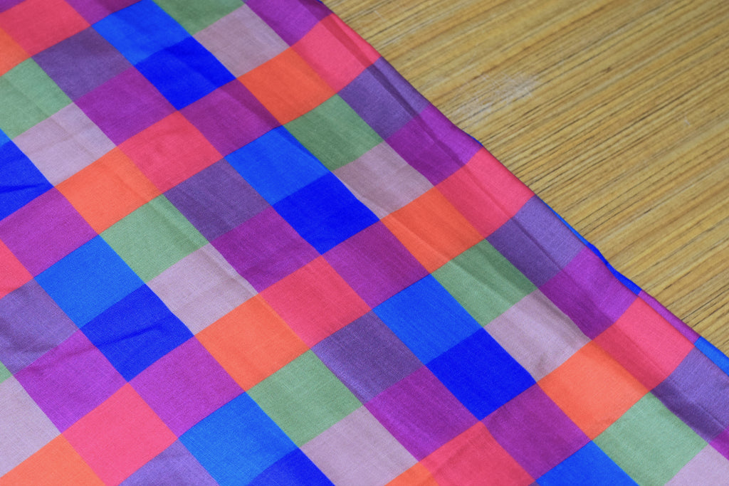 Madras Check Semi Linen Running Material | 44 Inch Width | Unstitched Fabric for Ladies, Men's & Kids Wear | Multicolor Checks