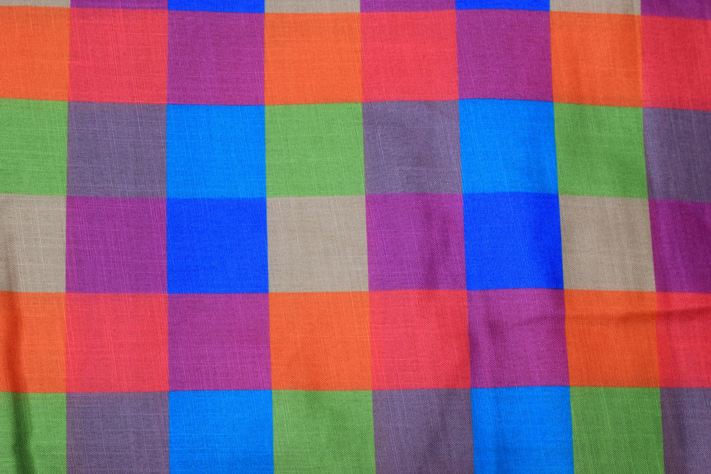Madras Check Semi Linen Running Material | 44 Inch Width | Unstitched Fabric for Ladies, Men's & Kids Wear | Multicolor Checks