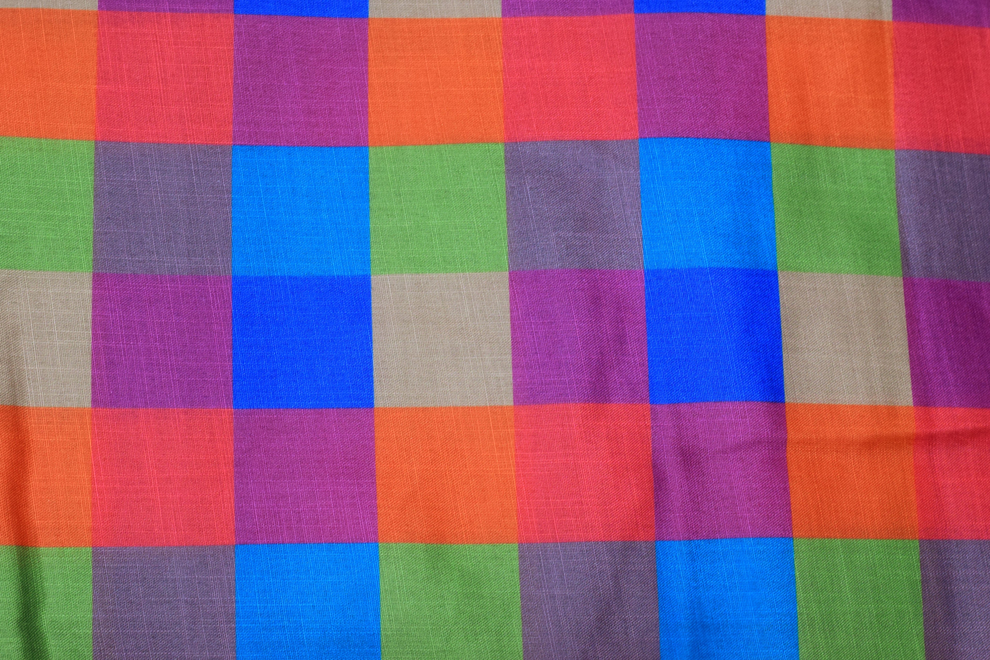 Madras Check Semi Linen Running Material | 44 Inch Width | Unstitched Fabric for Ladies, Men's & Kids Wear | Multicolor Checks