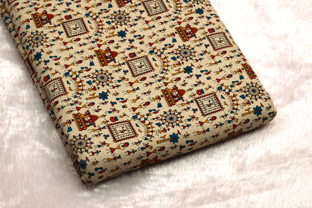 Multicolor Traditional Print Cotton Dress Material – 44 Inch Width, 2.5 Meter Top Fabric