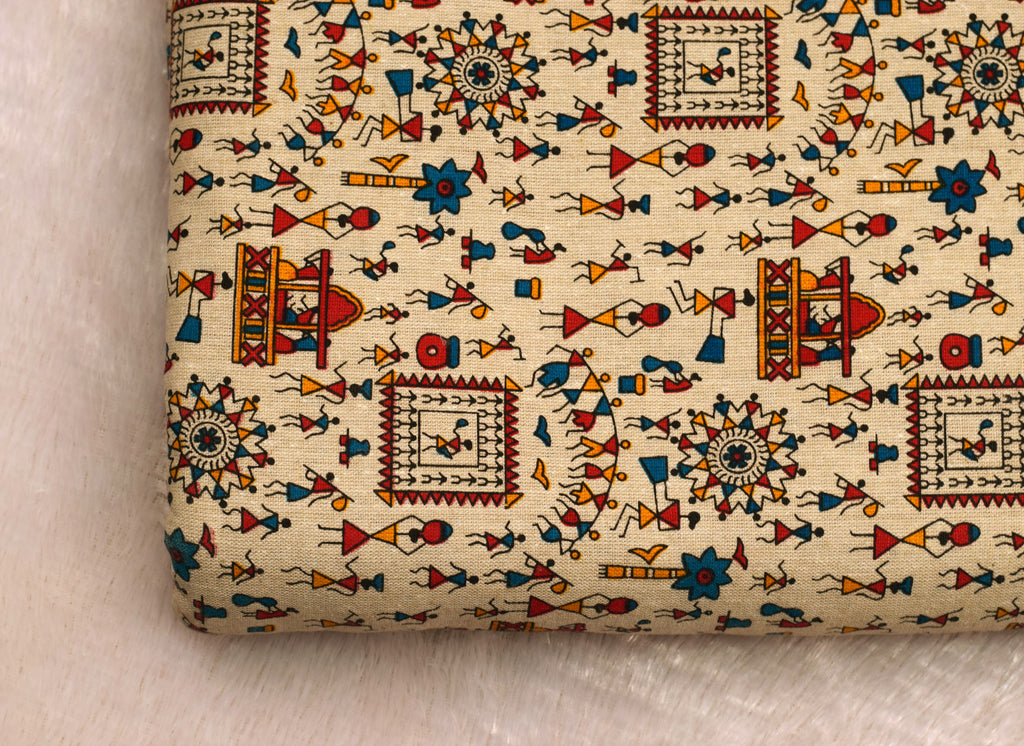 Multicolor Traditional Print Cotton Dress Material – 44 Inch Width, 2.5 Meter Top Fabric