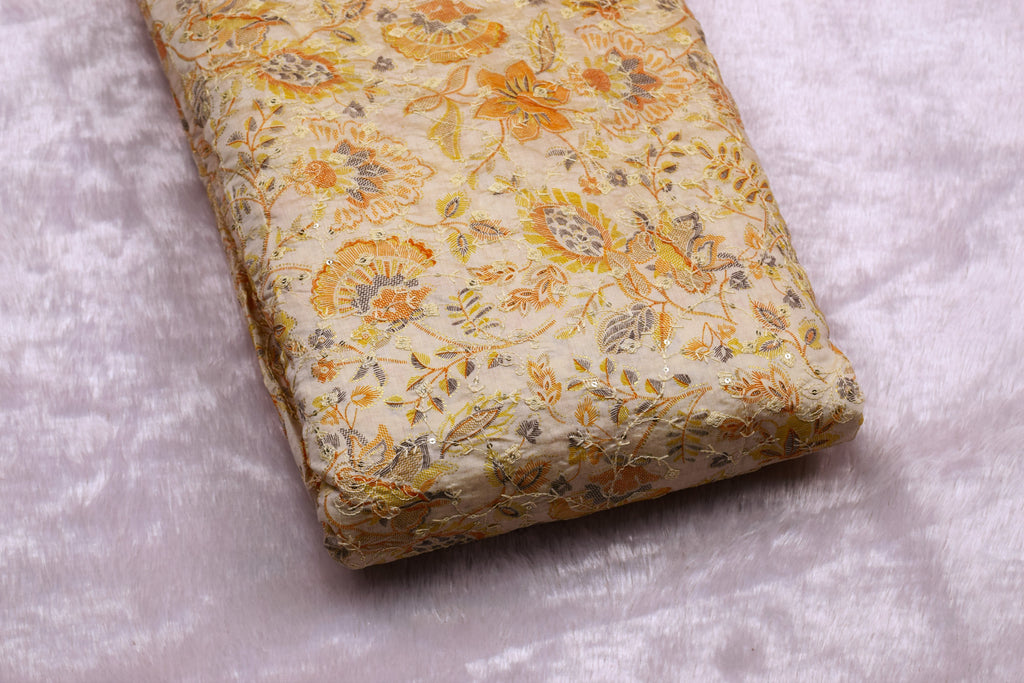 Foil Eri Silk Floral Print Embroidery Dress Material – 2.5 Mtr