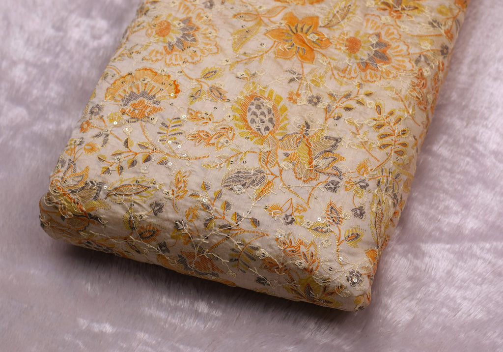 Foil Eri Silk Floral Print Embroidery Dress Material – 2.5 Mtr