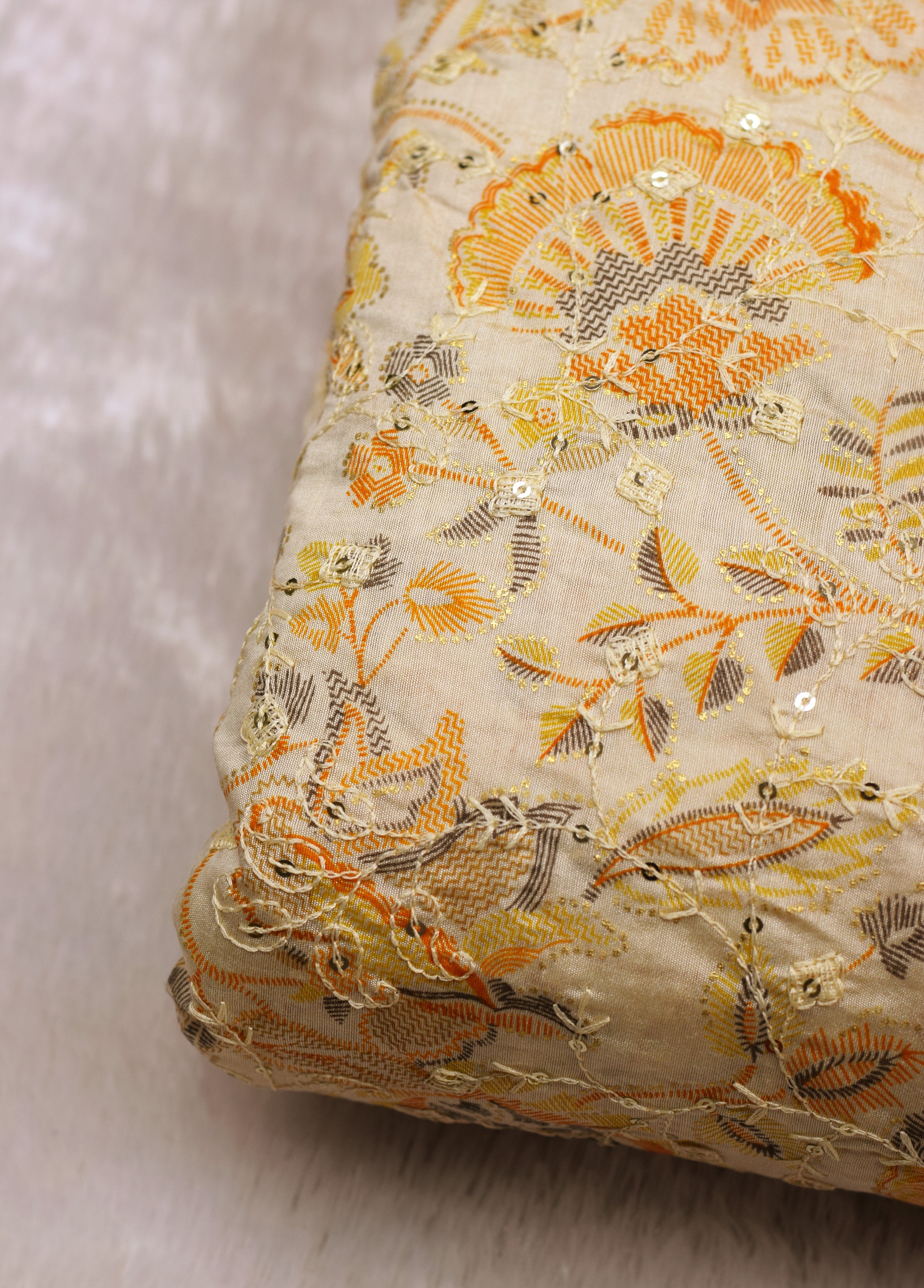 Foil Eri Silk Floral Print Embroidery Dress Material – 2.5 Mtr