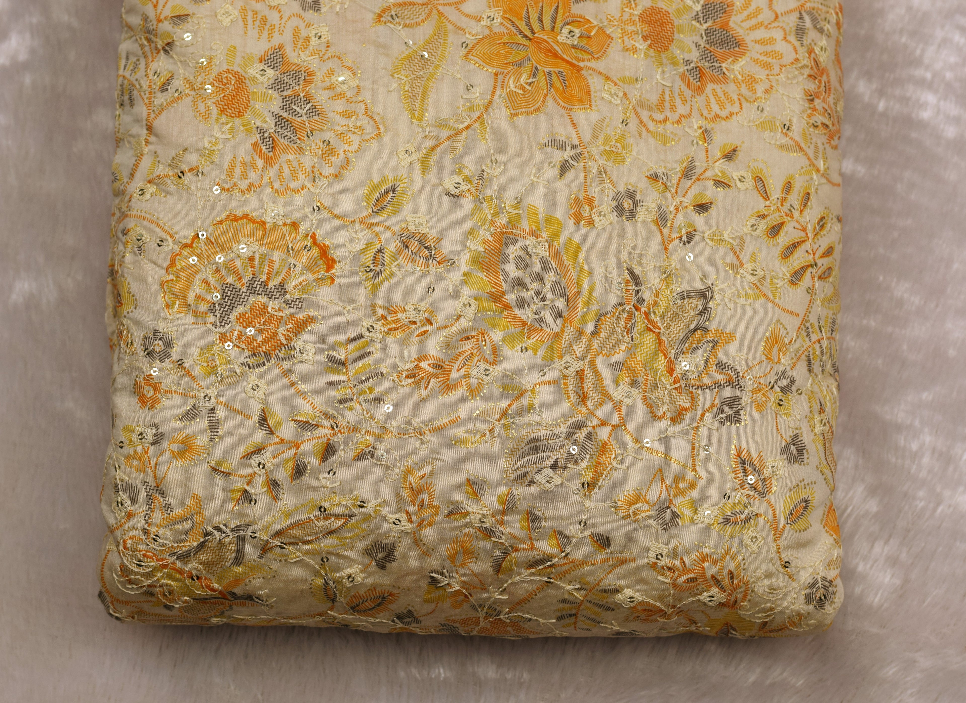 Foil Eri Silk Floral Print Embroidery Dress Material – 2.5 Mtr