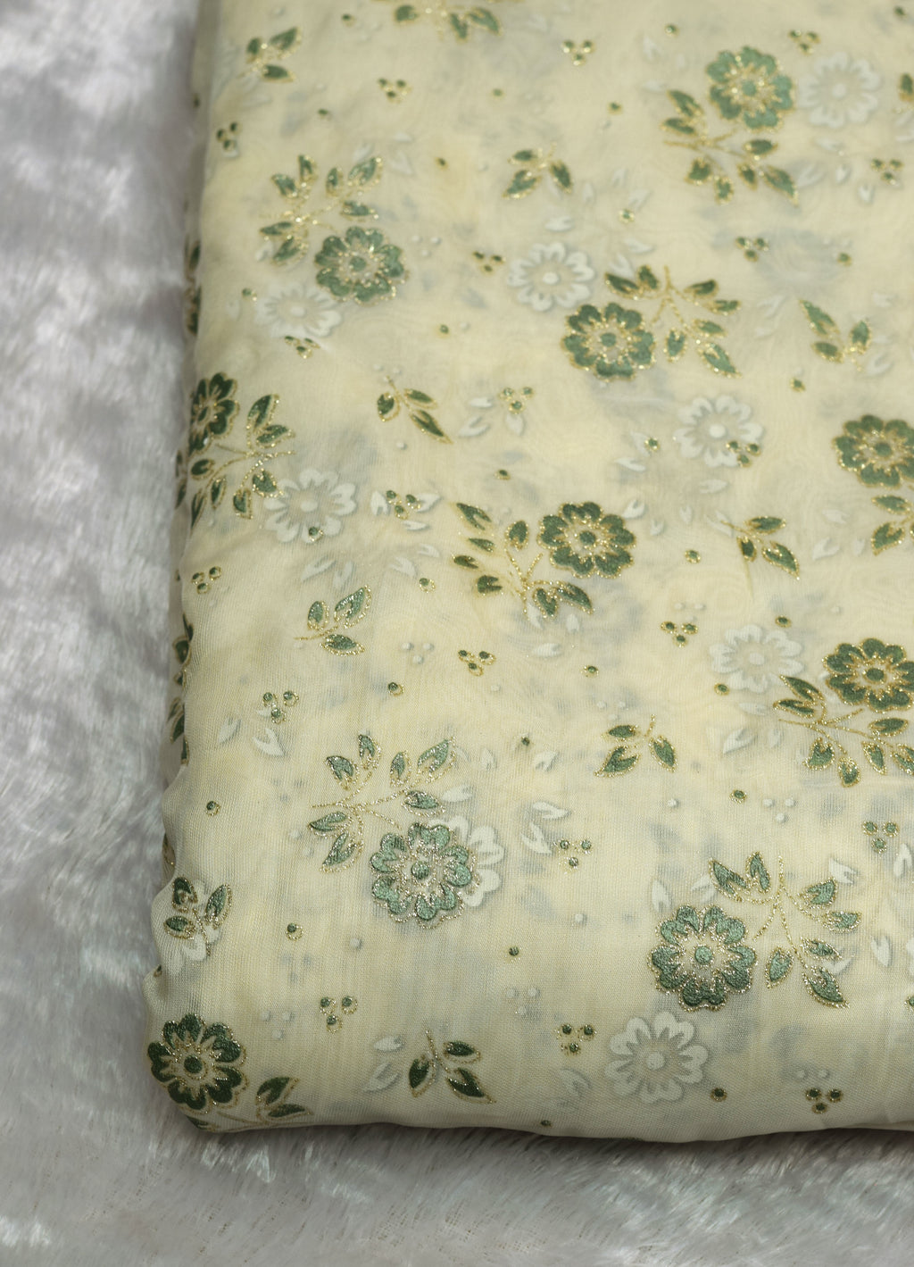 Pastel Green Floral Foil Printed embrodery Organza Dress Material – 2.5 Mtr Top Material