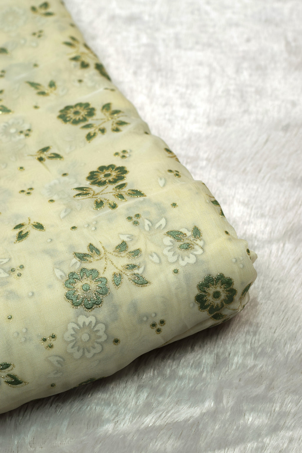 Pastel Green Floral Foil Printed embrodery Organza Dress Material – 2.5 Mtr Top Material