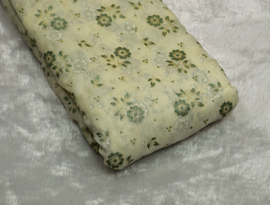 Pastel Green Floral Foil Printed embrodery Organza Dress Material – 2.5 Mtr Top Material