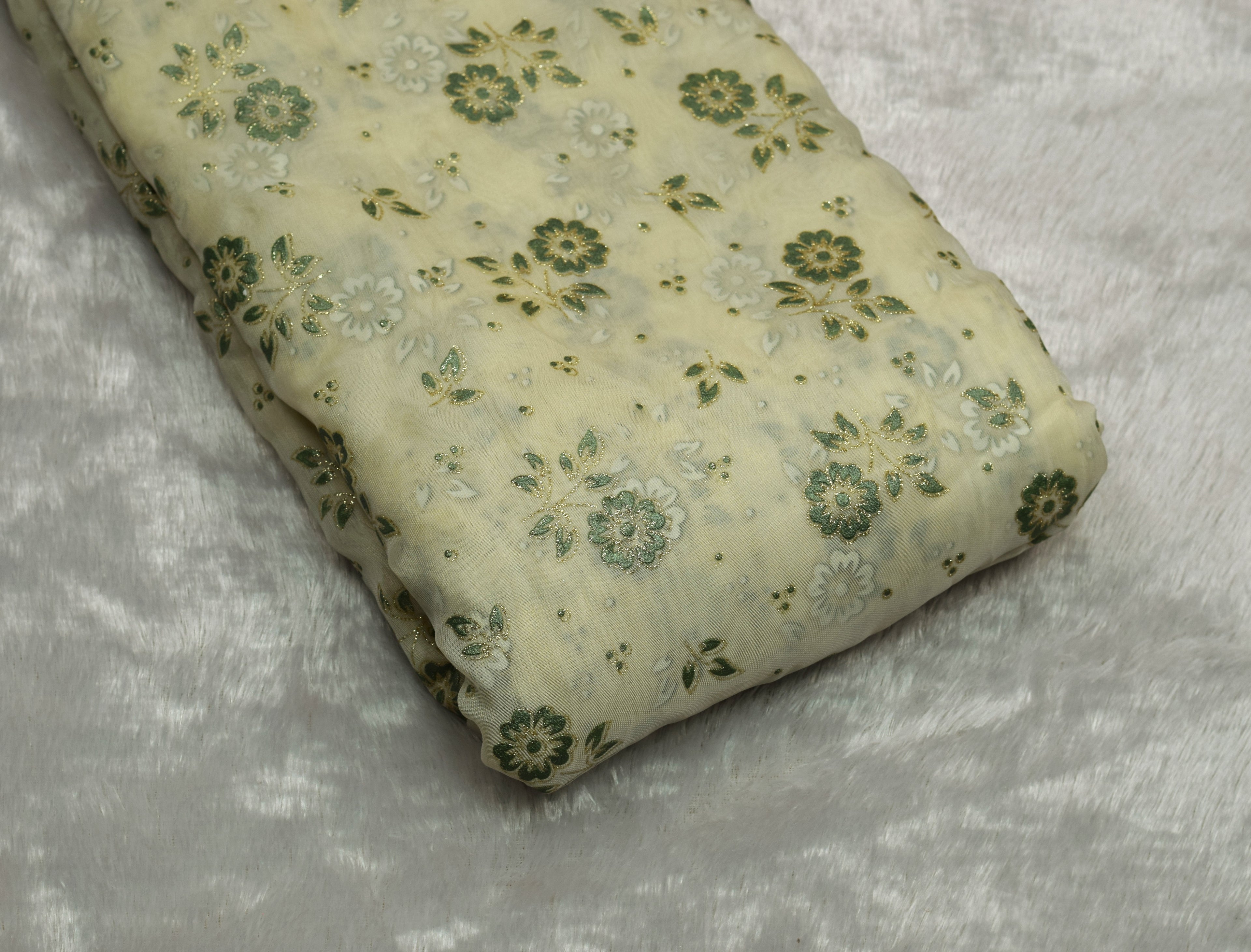 Pastel Green Floral Foil Printed embrodery Organza Dress Material – 2.5 Mtr Top Material