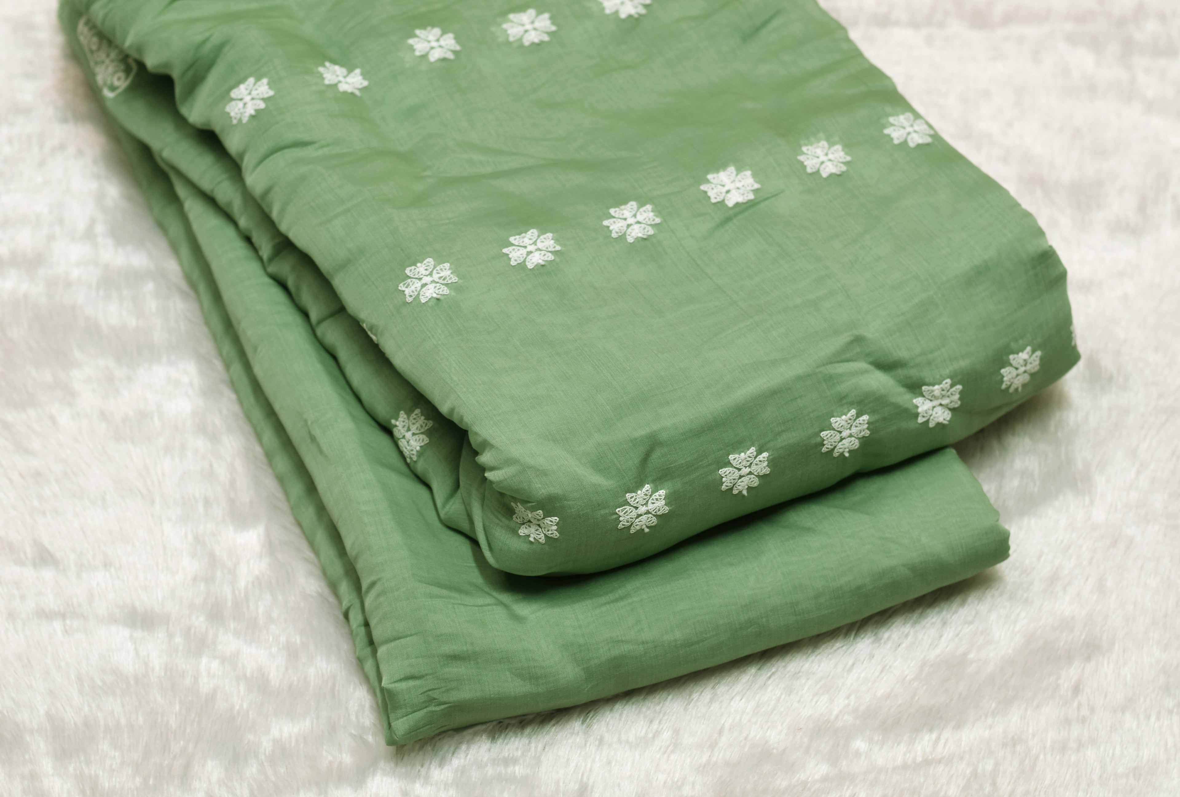 Pastel Green Mul Chanderi Dress Material with Floral Appliqué Work