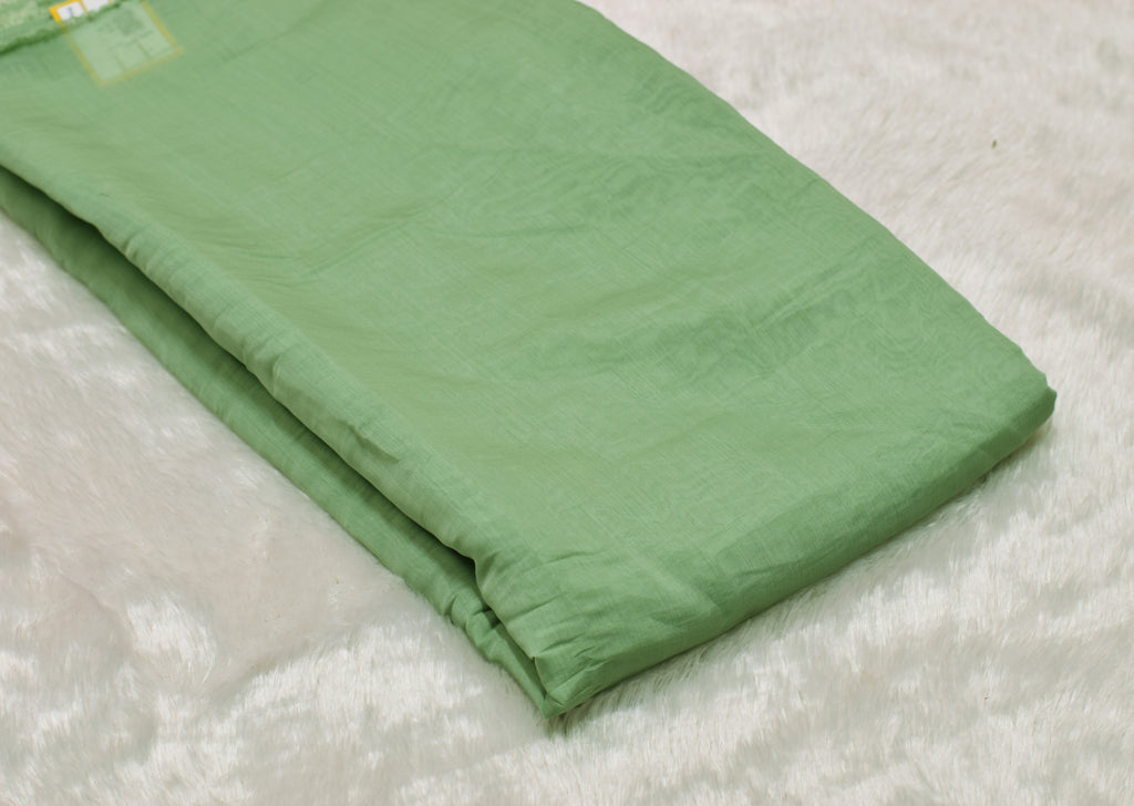 Pastel Green Mul Chanderi Dress Material with Floral Appliqué Work