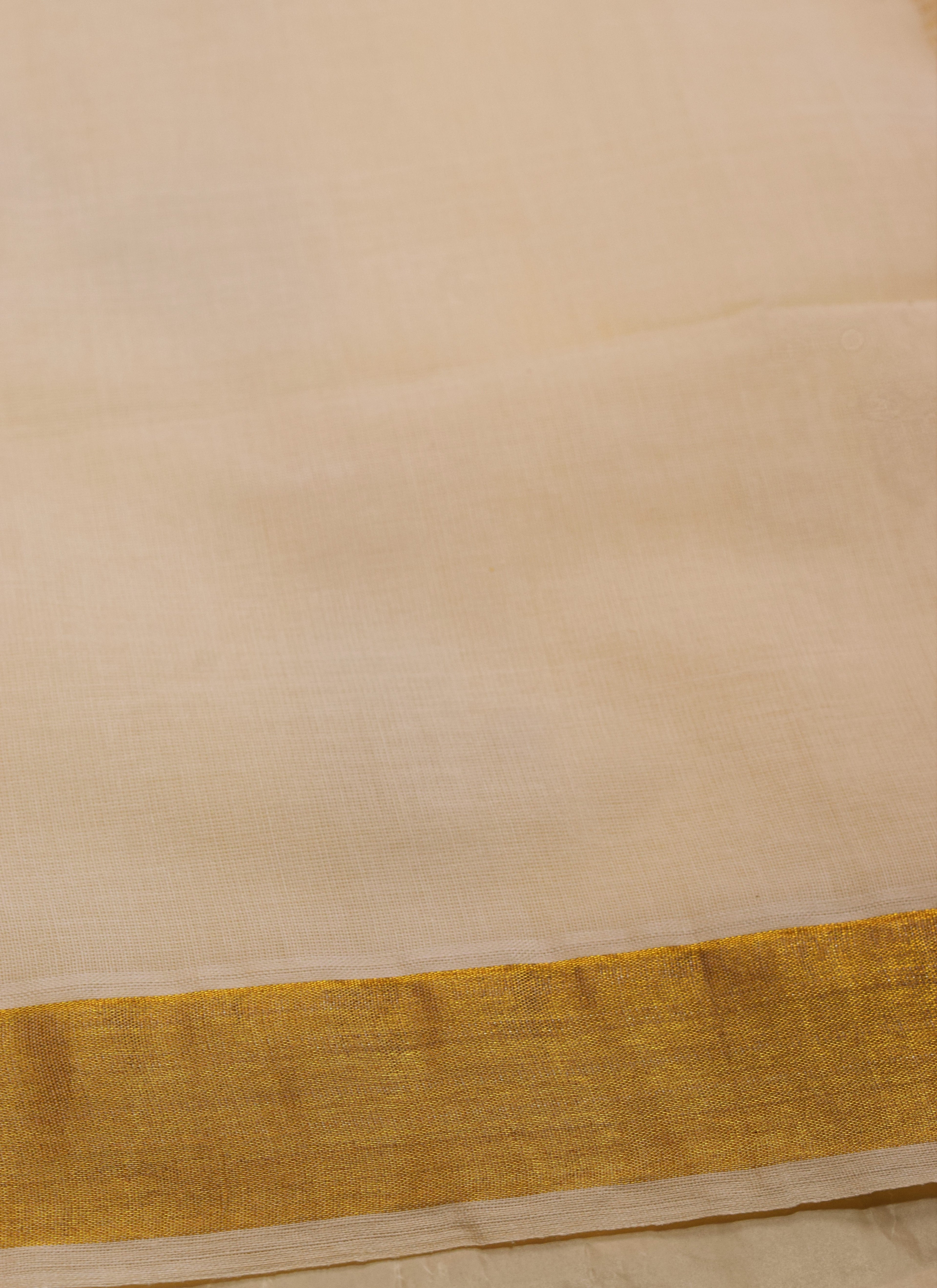 Kerala Cotton Saree with Gold & Maroon Kasavu Border and Designer Pallu – Blouse Included